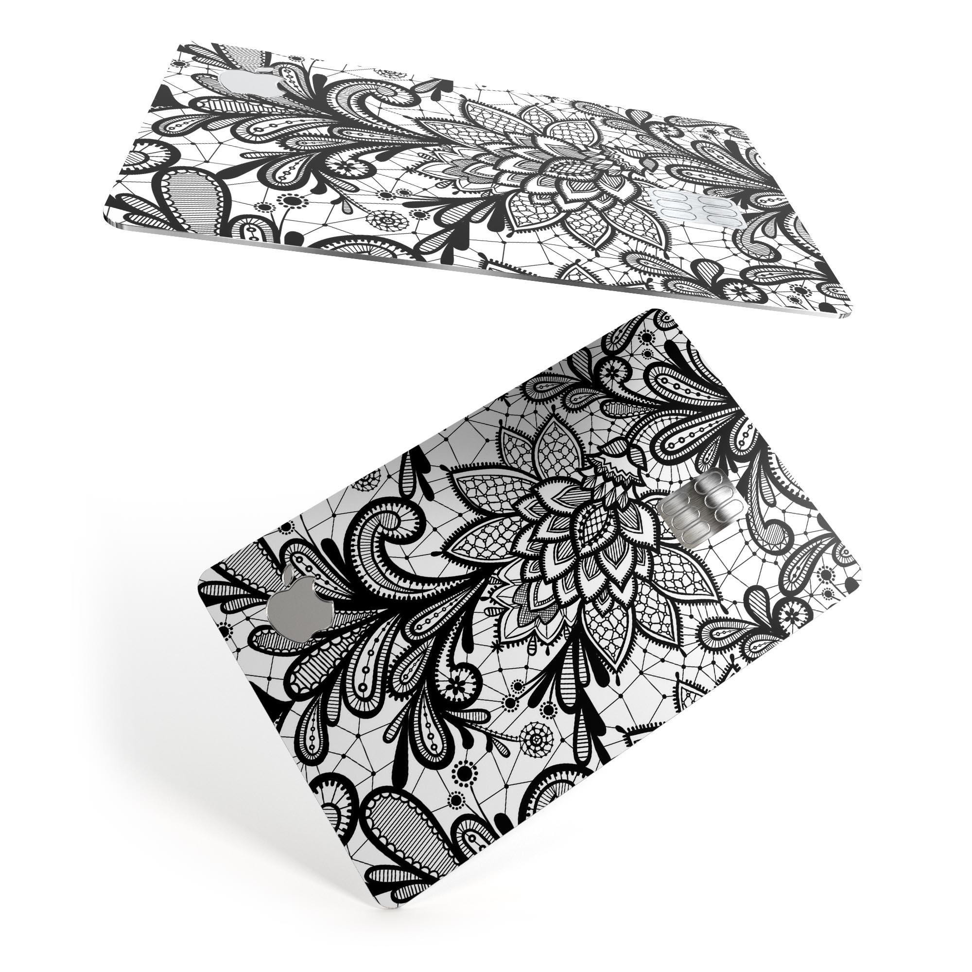 Black and White Geometric Floral decal skin for Apple Card, showcasing a stylish design with premium vinyl protection.