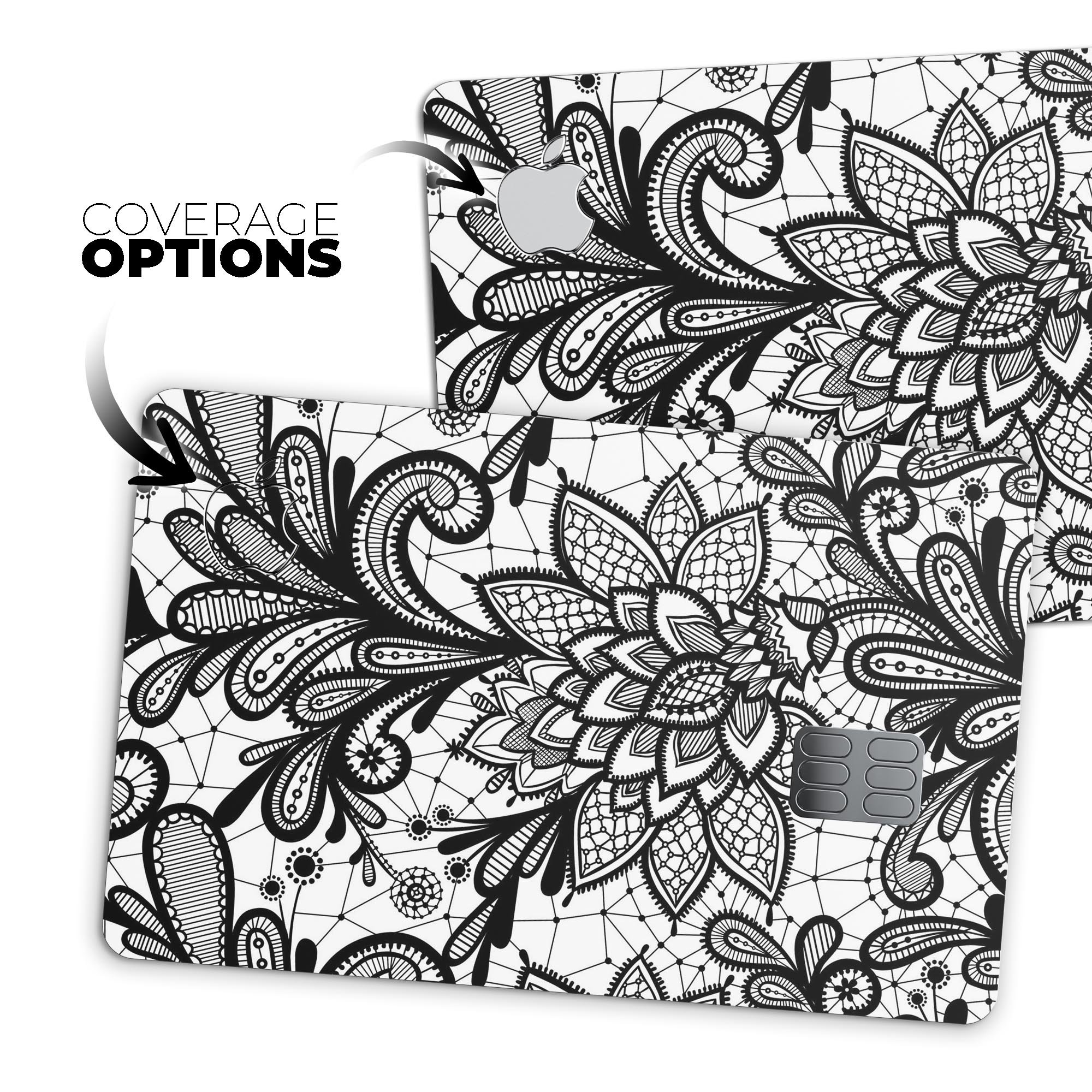 Black and White Geometric Floral decal skin for Apple Card, showcasing a stylish design with premium vinyl protection.