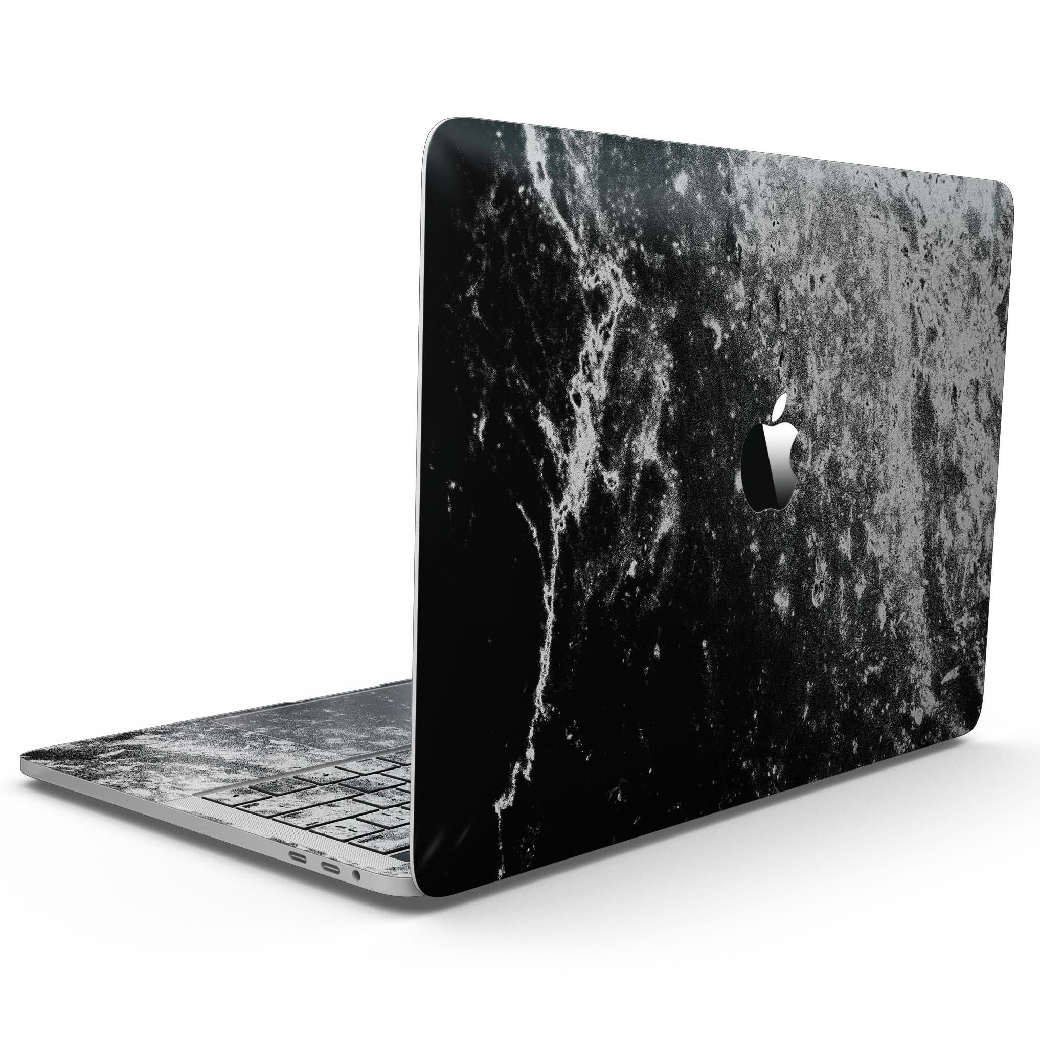 Black and White Grungy Marble Surface skin for 13" MacBook Pro without Touch Bar, showcasing a stylish and protective design.