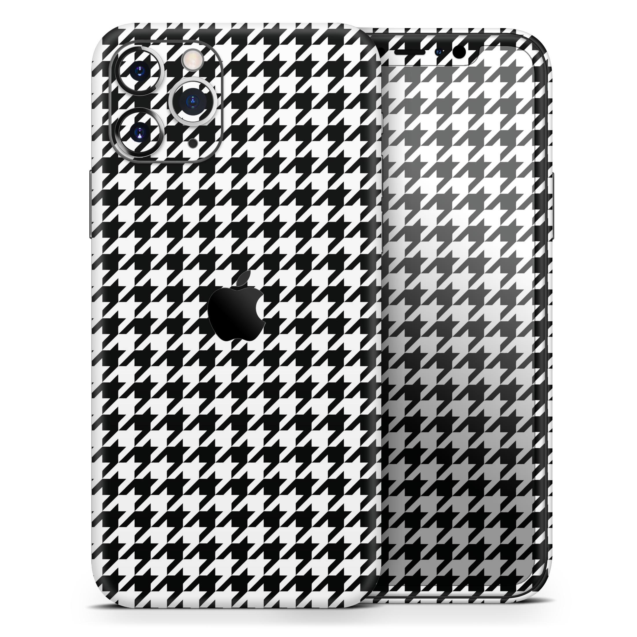 Black and White Houndstooth Pattern Skin-Kit for iPhone 11, showcasing a stylish design and premium vinyl material.