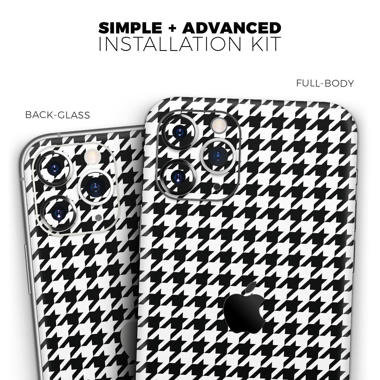 Black and White Houndstooth Pattern Skin-Kit for iPhone 11, showcasing a stylish design and premium vinyl material.