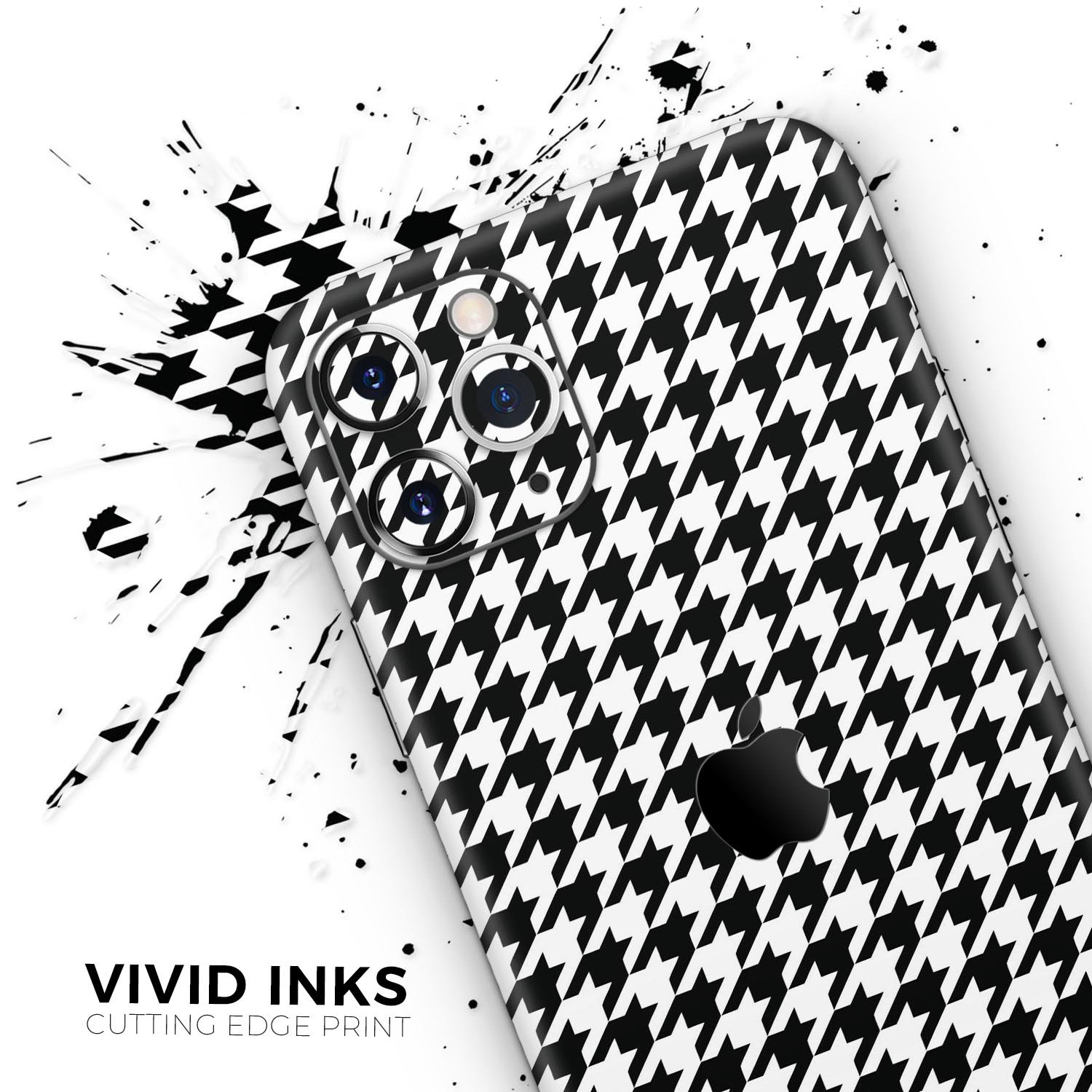 Black and White Houndstooth Pattern Skin-Kit for iPhone 11, showcasing a stylish design and premium vinyl material.