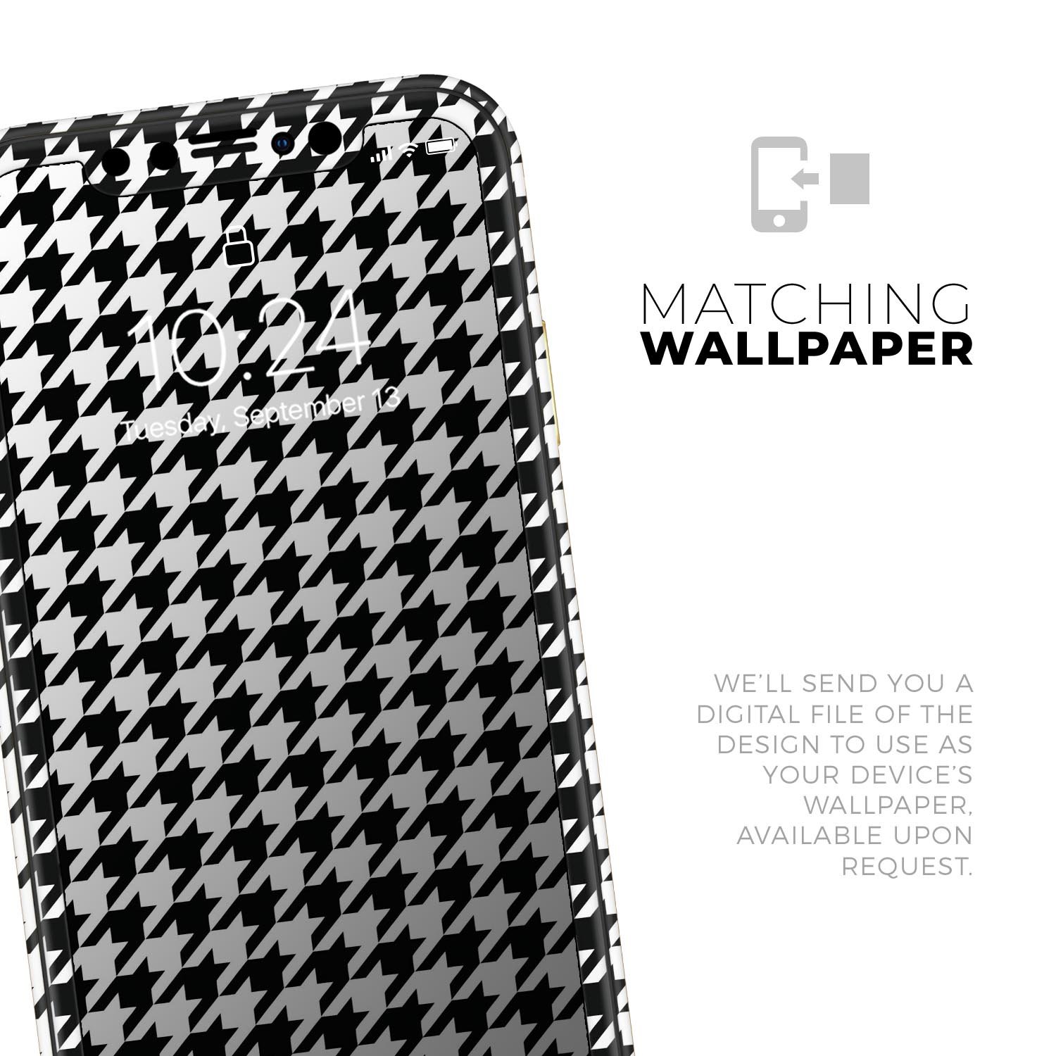 Black and White Houndstooth Pattern Skin-Kit for iPhone 11, showcasing a stylish design and premium vinyl material.