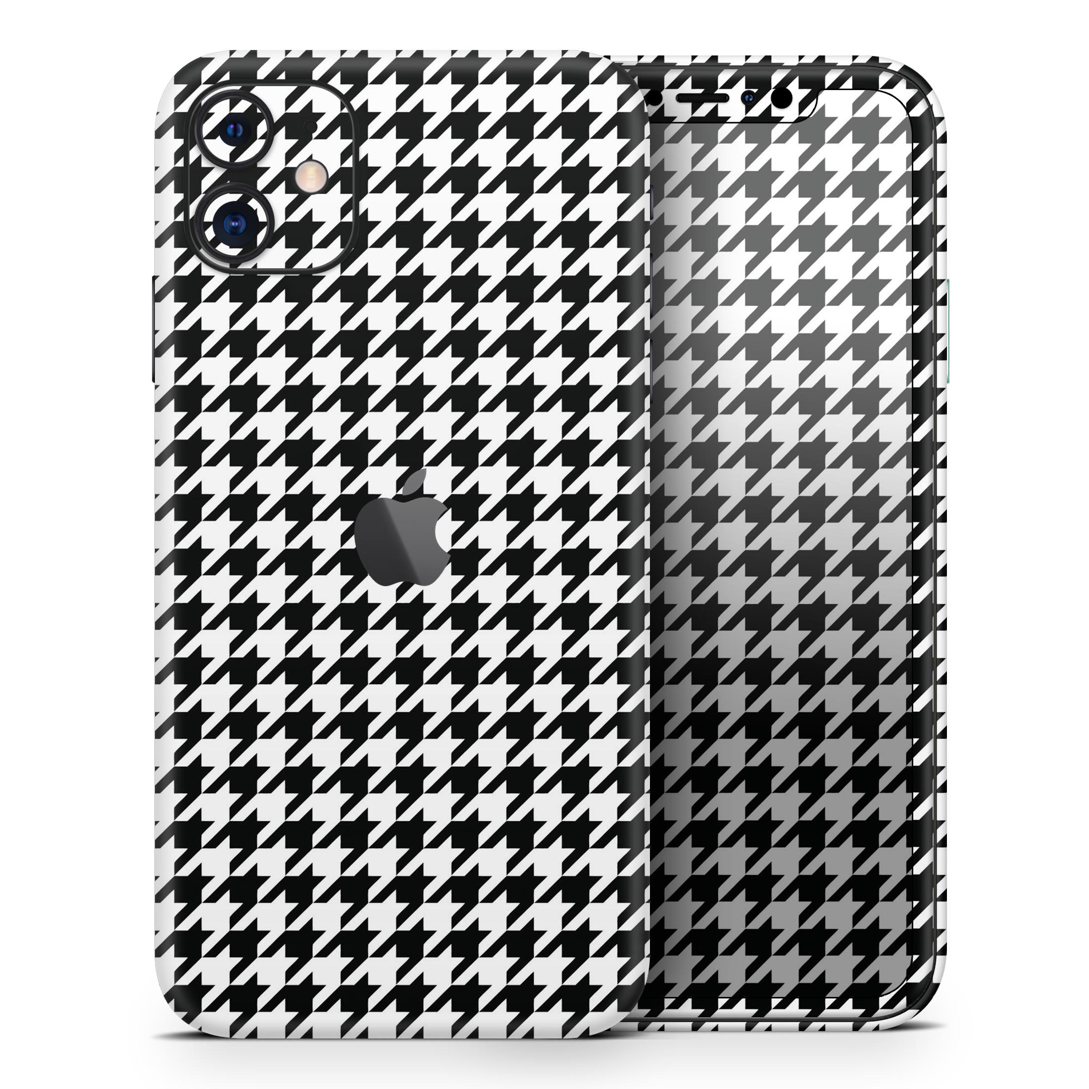 Black and White Houndstooth Pattern Skin-Kit for iPhone 11, showcasing a stylish design and premium vinyl material.