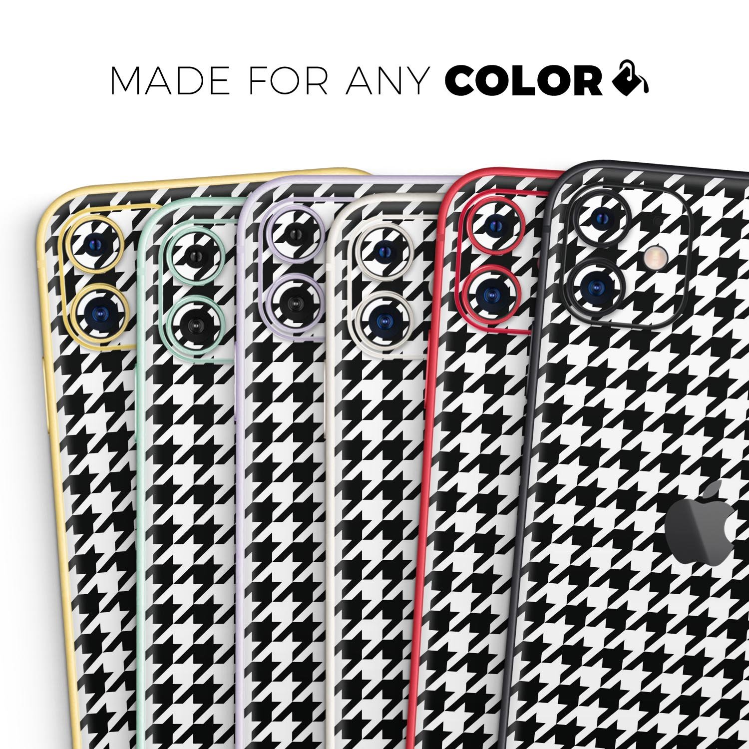 Black and White Houndstooth Pattern Skin-Kit for iPhone 11, showcasing a stylish design and premium vinyl material.