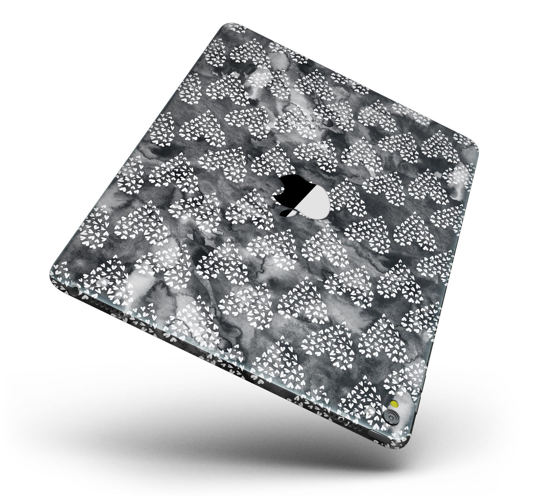 Black and White Watercolor Hearts Full Body Skin for iPad Pro, showcasing a stylish design that wraps around the device.