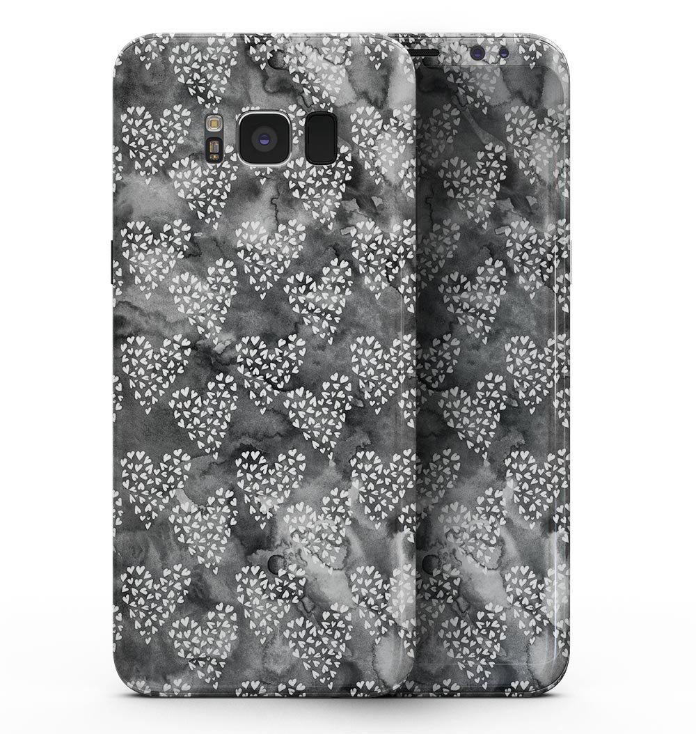 Samsung Galaxy S8 with Black and White Watercolor Hearts full-body skin, showcasing a stylish and artistic design.