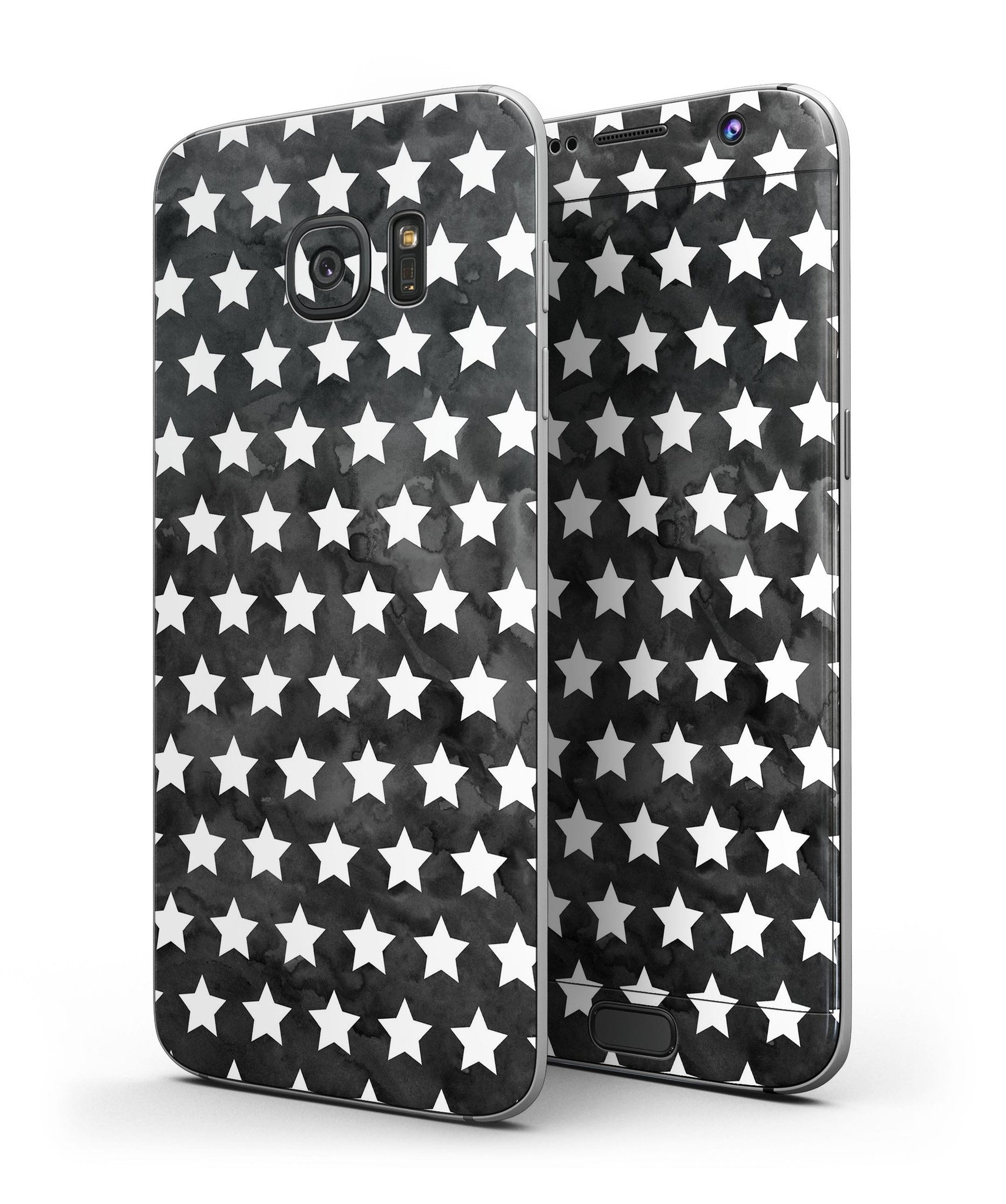 Black and White Watercolor Stars skin for Samsung Galaxy S7/S7 Edge, showcasing a stylish design with a premium vinyl finish.