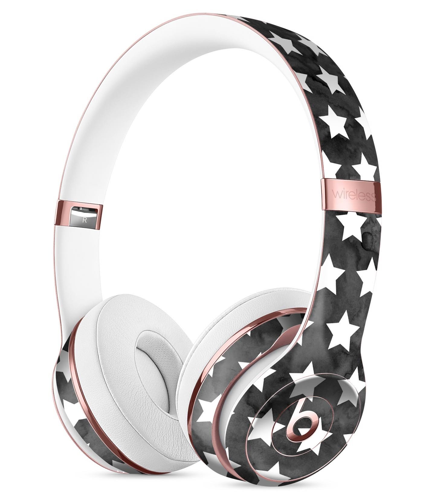 Black and white watercolor stars skin kit for Beats by Dre Solo 3 Wireless Headphones, showcasing stylish design and premium quality.