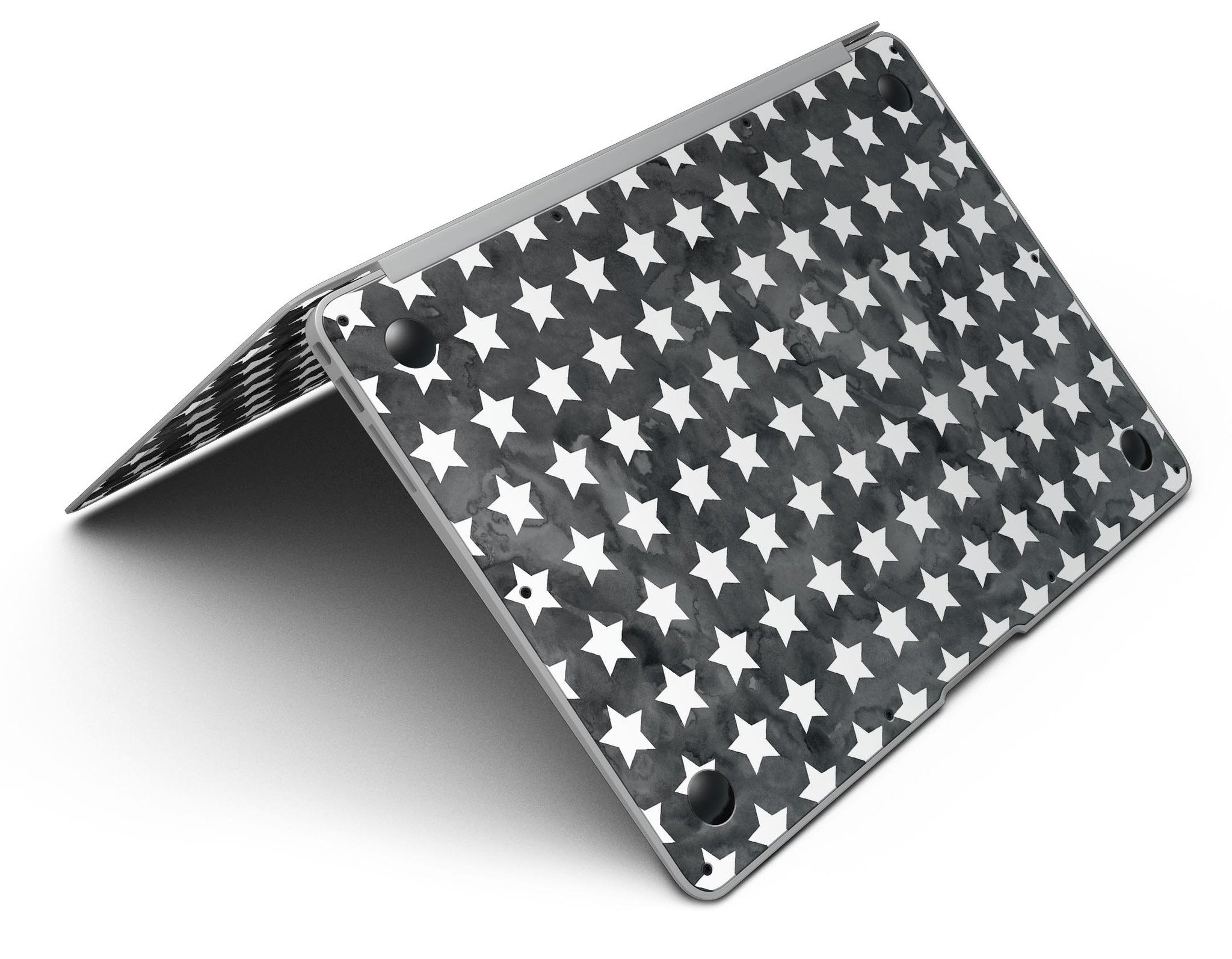 Black and White Watercolor Stars skin kit for MacBook Air, showcasing a stylish design with a premium vinyl finish.