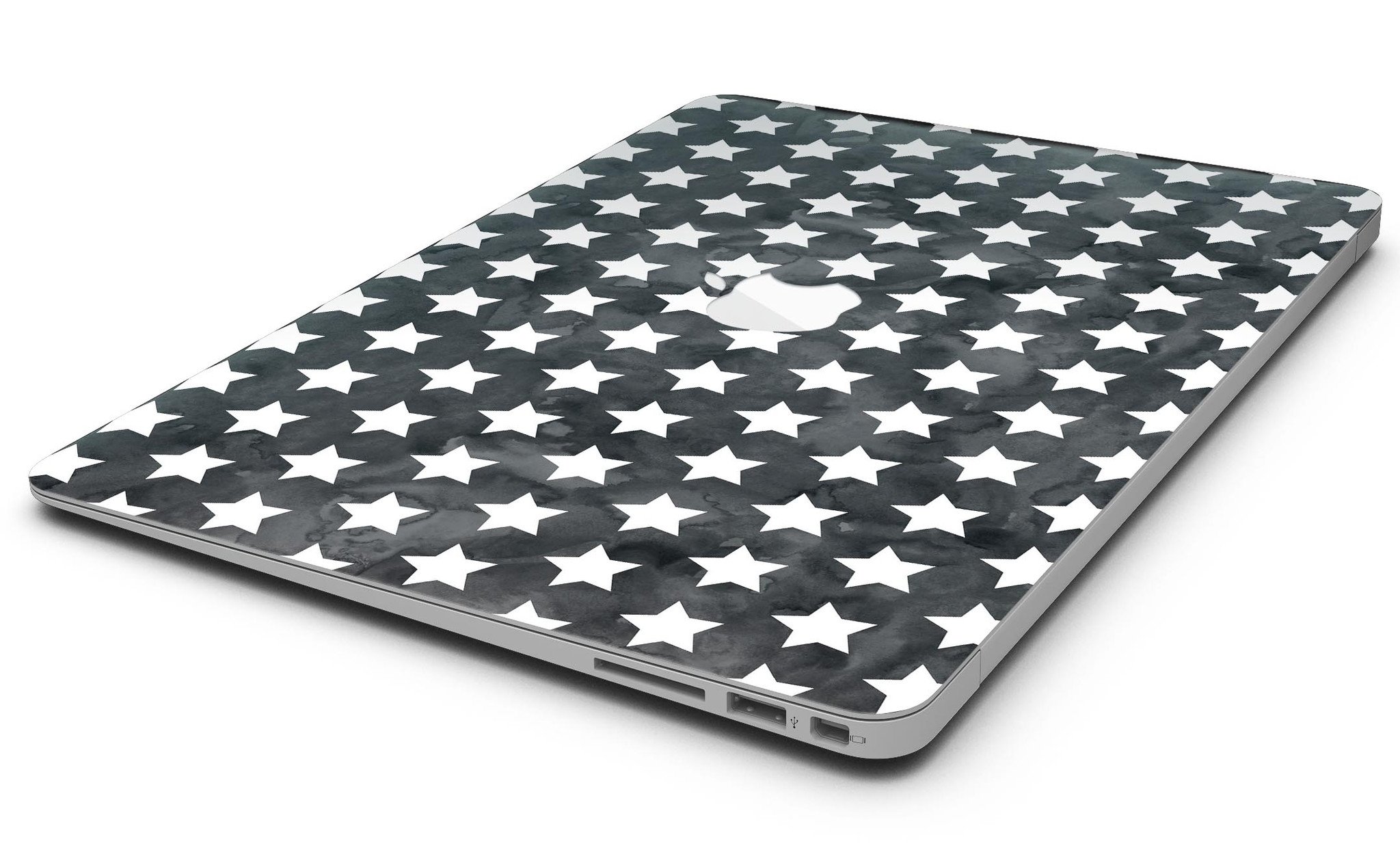 Black and White Watercolor Stars skin kit for MacBook Air, showcasing a stylish design with a premium vinyl finish.