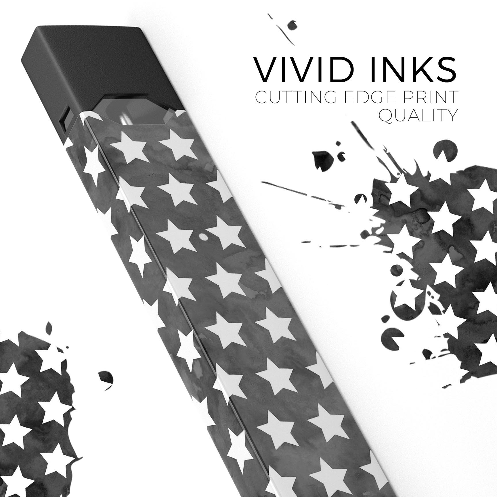 Black and White Watercolor Stars skin-wrap for JUUL vaping device, showcasing a stylish design with a protective layer.