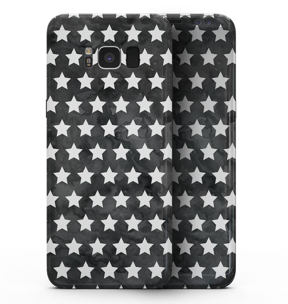 Black and White Watercolor Stars skin for Samsung Galaxy S8, showcasing a stylish design that protects the device.