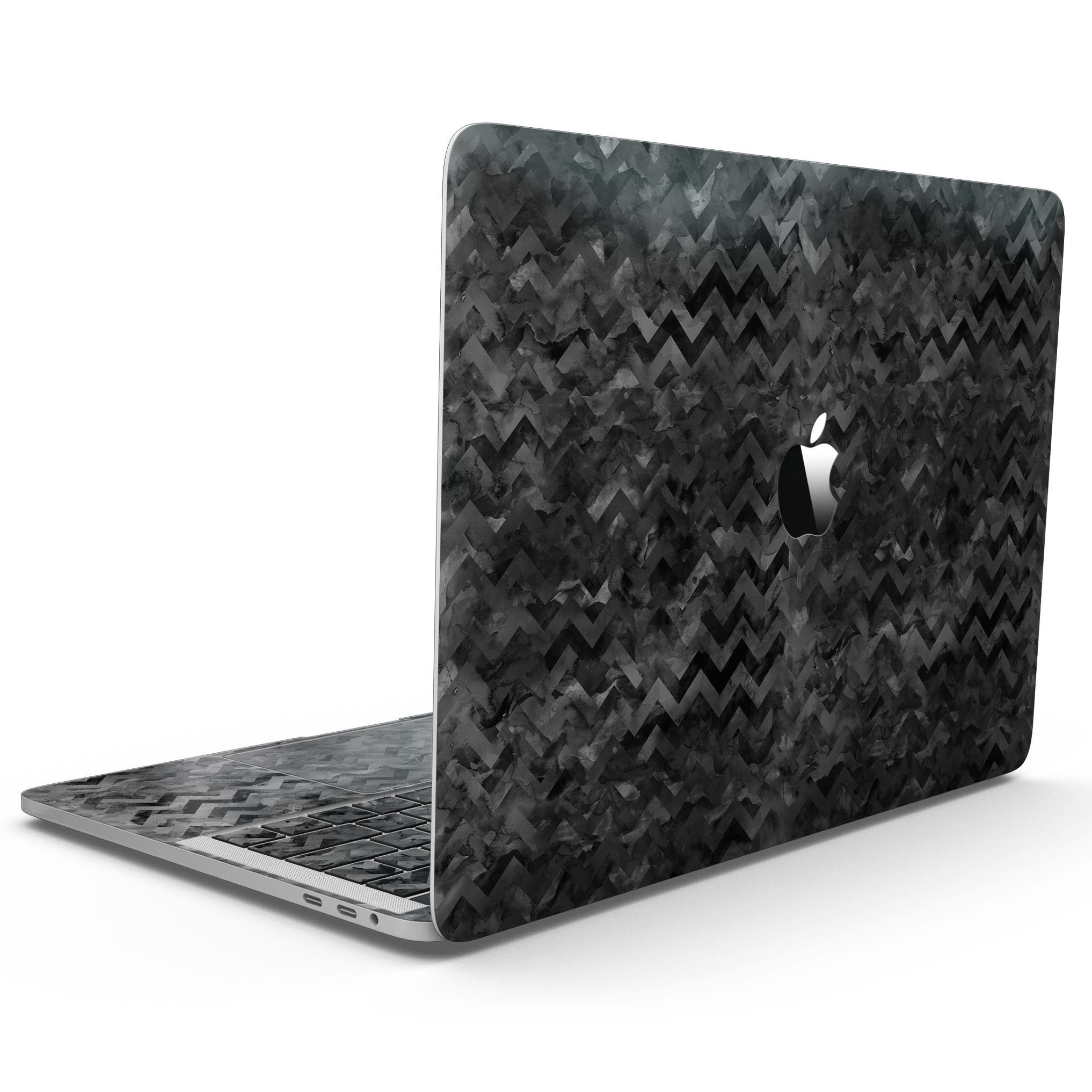 Black Basic Watercolor Chevron Pattern skin for 13" MacBook Pro without Touch Bar, showcasing a stylish design that protects the device.