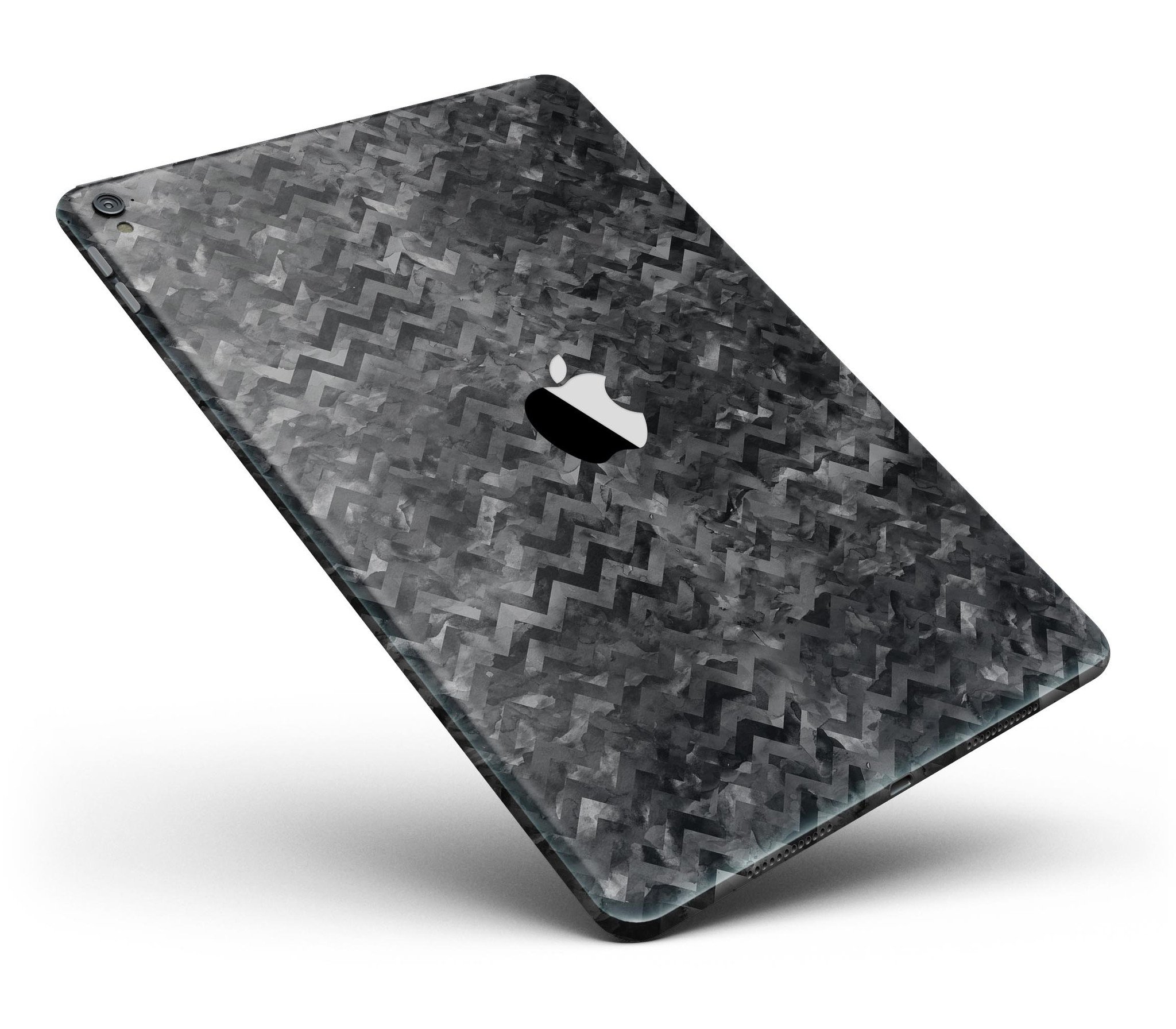 Black Basic Watercolor Chevron Pattern Full Body Skin for iPad Pro, showcasing a stylish design that fits perfectly on the device.