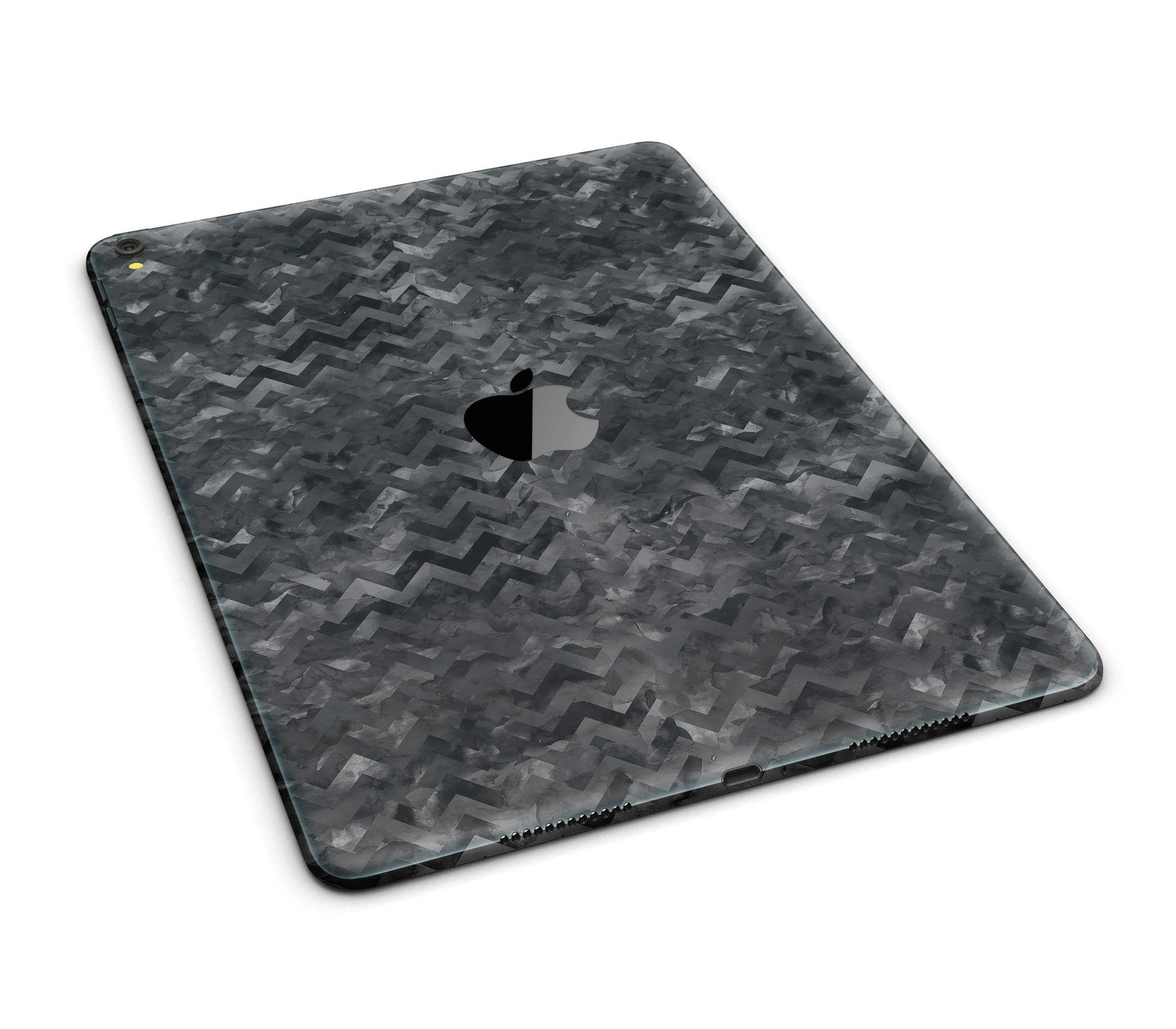 Black Basic Watercolor Chevron Pattern Full Body Skin for iPad Pro, showcasing a stylish design that fits perfectly on the device.