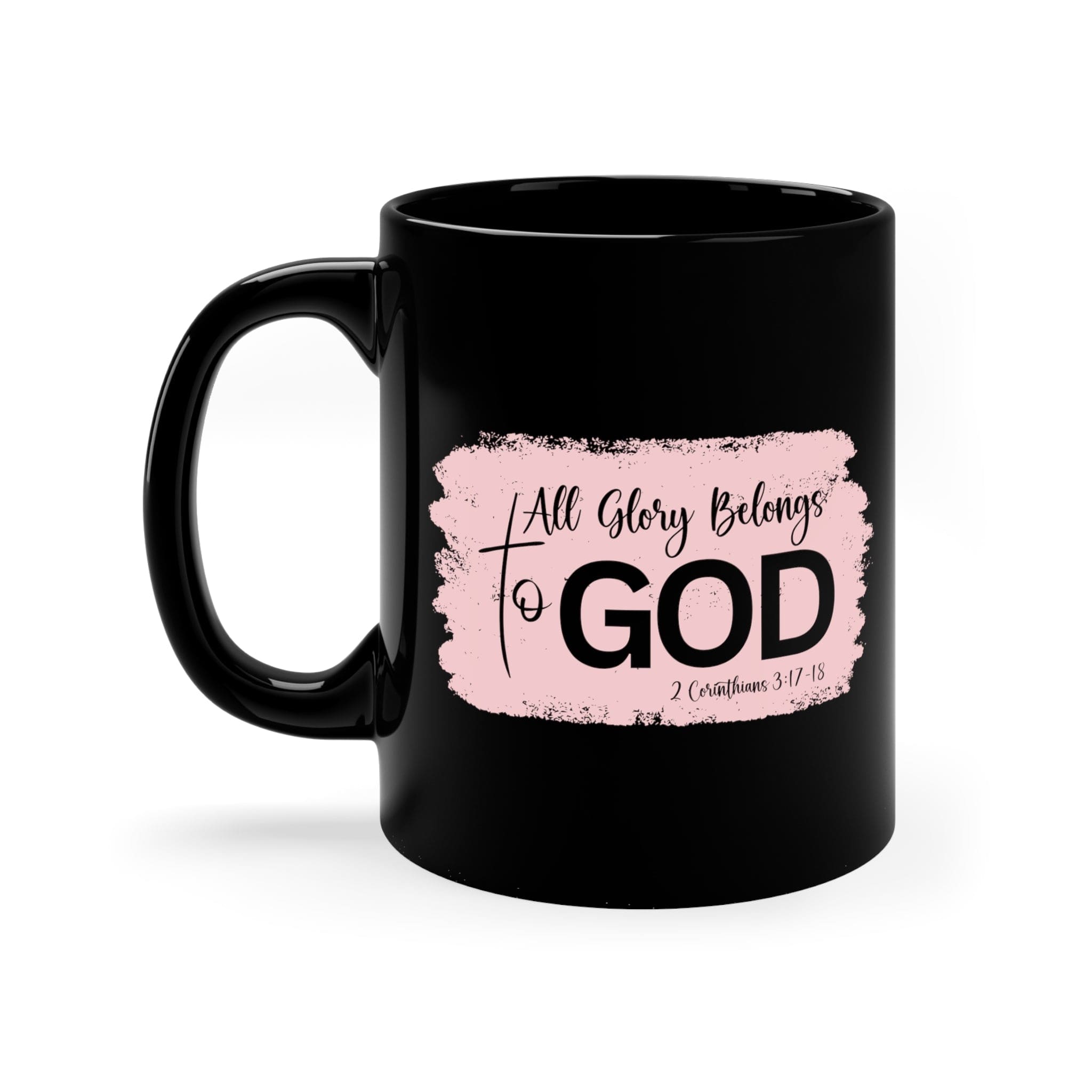 Black Ceramic Mug - 11oz with glossy finish and C-shaped handle, perfect for coffee or tea.