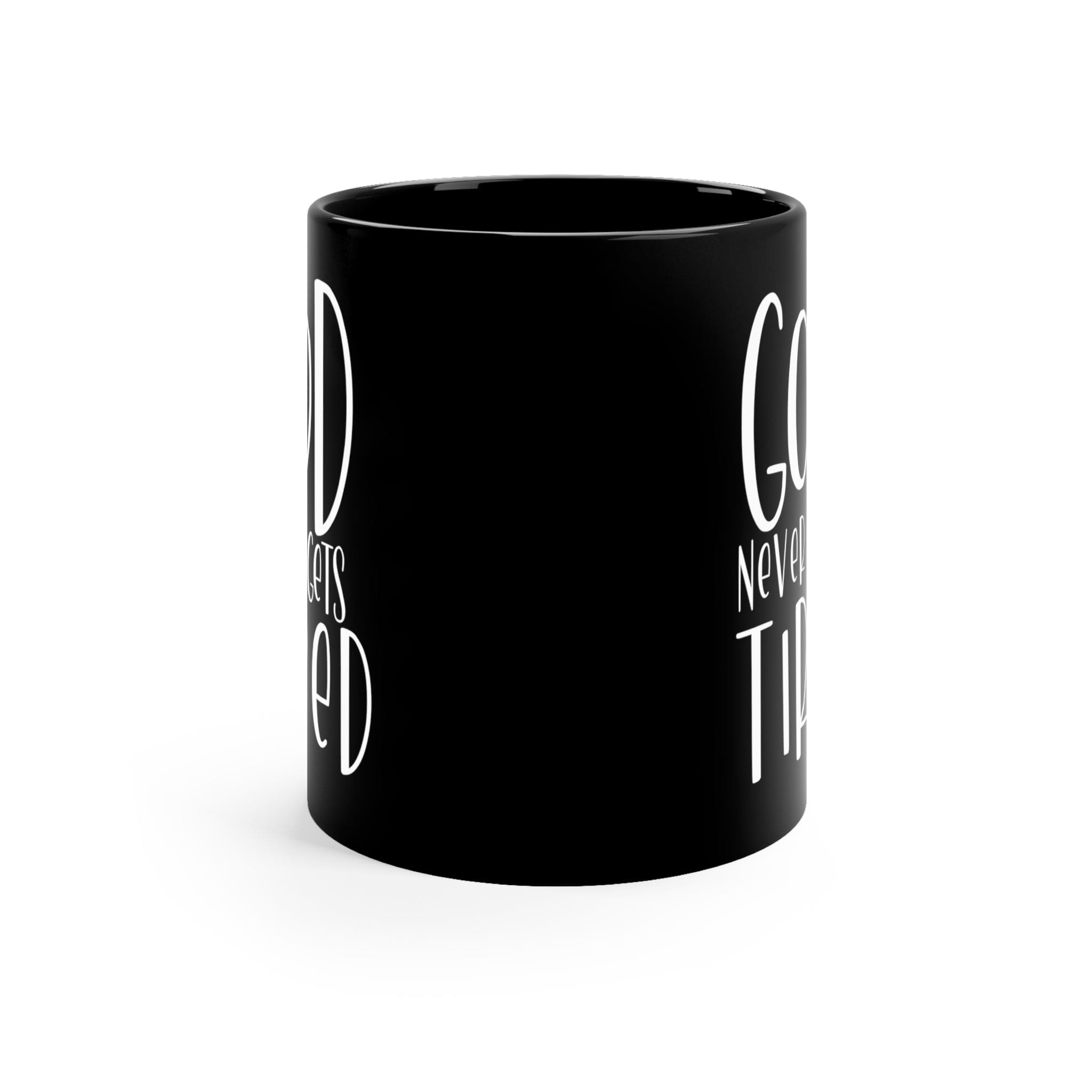 A sleek black ceramic mug with a glossy finish, perfect for coffee or tea, featuring a comfortable C-shaped handle.