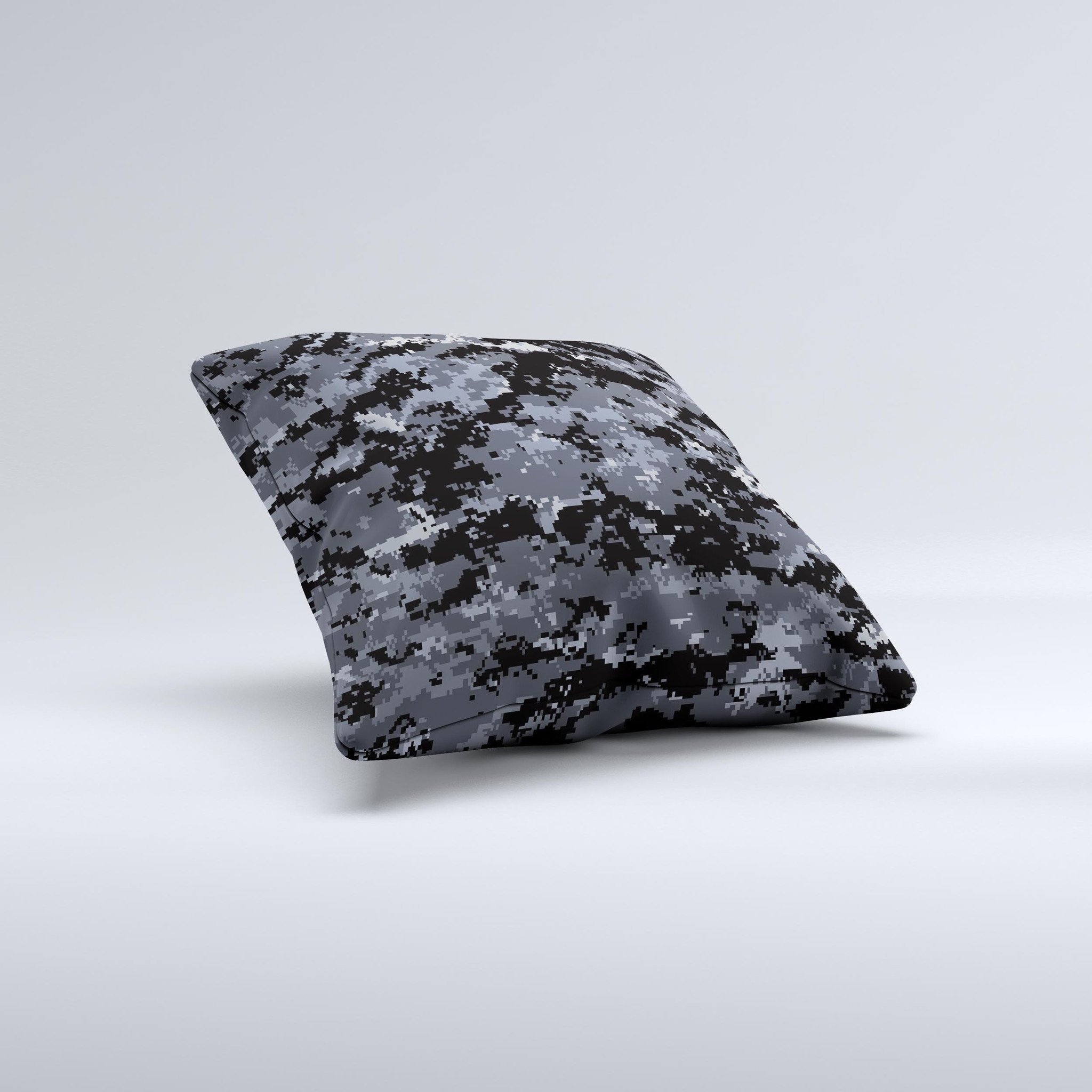 Black Digital Camouflage Ink-Fuzed Decorative Throw Pillow with high thread count fabric and unique design, handcrafted in Virginia.