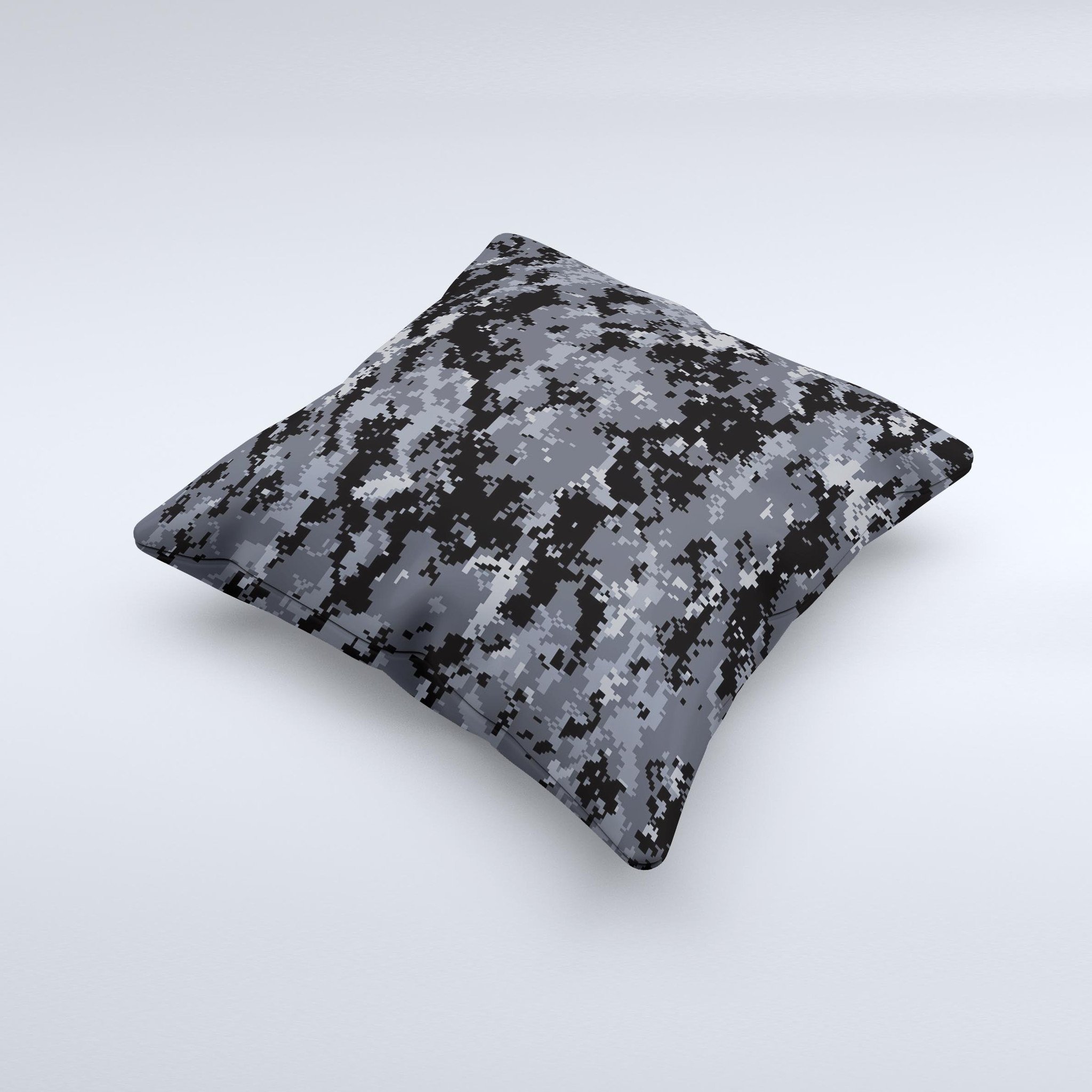 Black Digital Camouflage Ink-Fuzed Decorative Throw Pillow with high thread count fabric and unique design, handcrafted in Virginia.