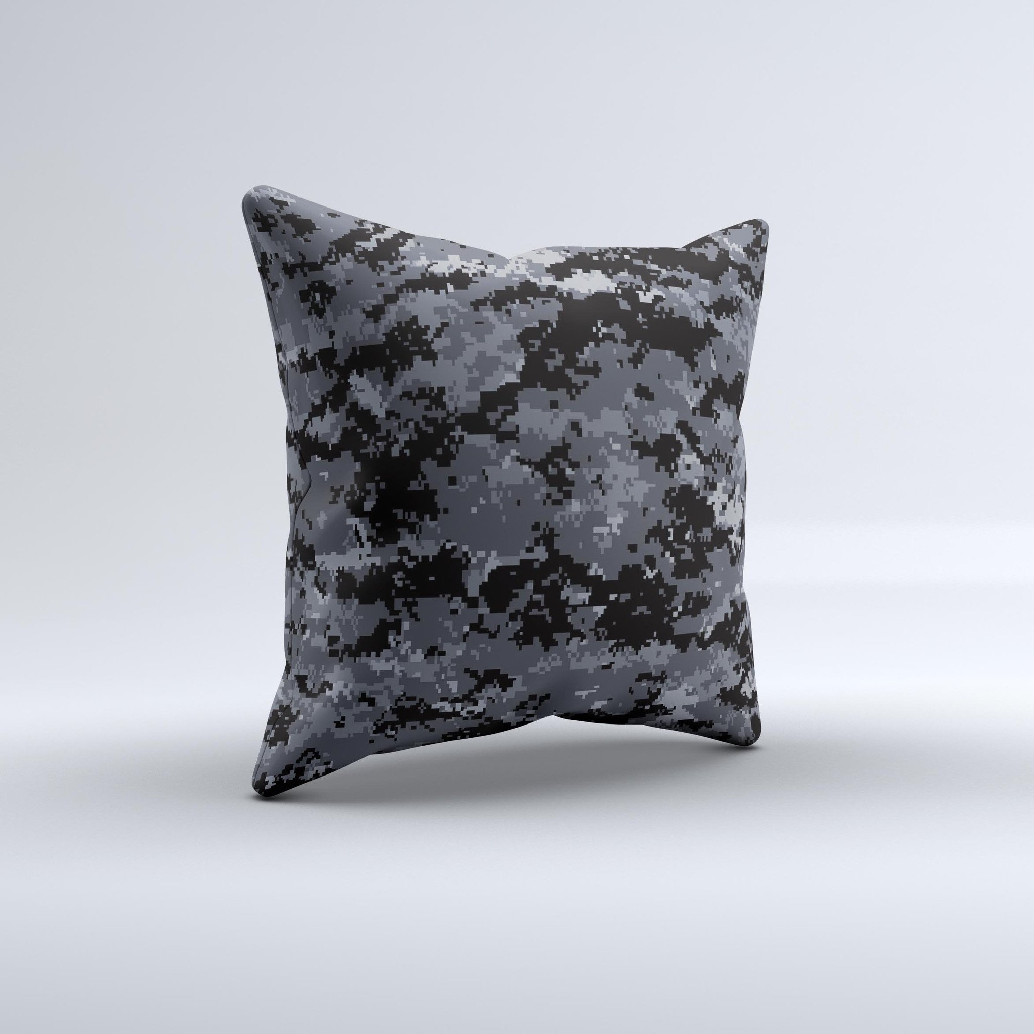 Black Digital Camouflage Ink-Fuzed Decorative Throw Pillow with high thread count fabric and unique design, handcrafted in Virginia.