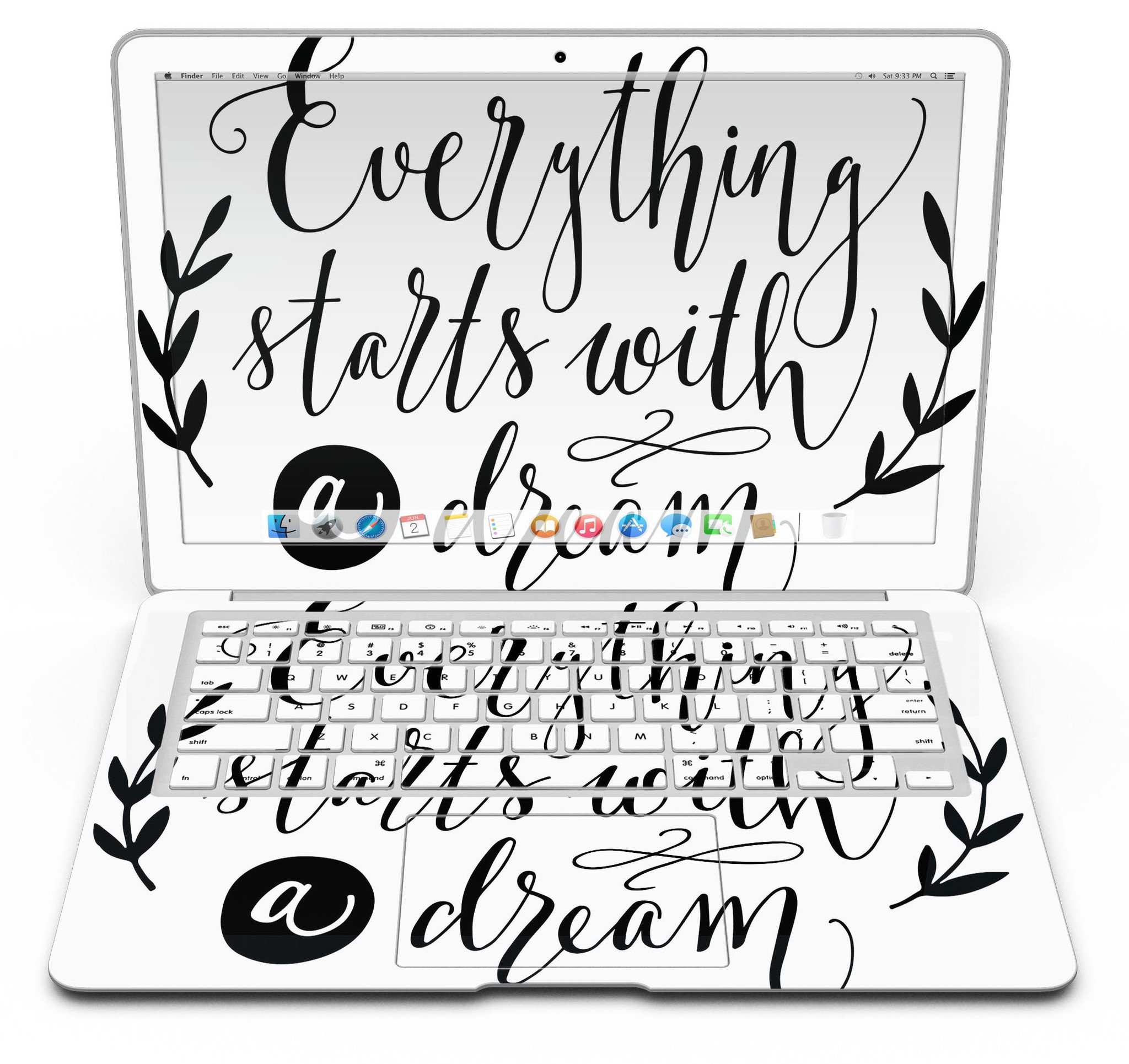 Black MacBook Air Skin Kit featuring a dream-inspired design, showcasing a sleek and stylish look while protecting the device.