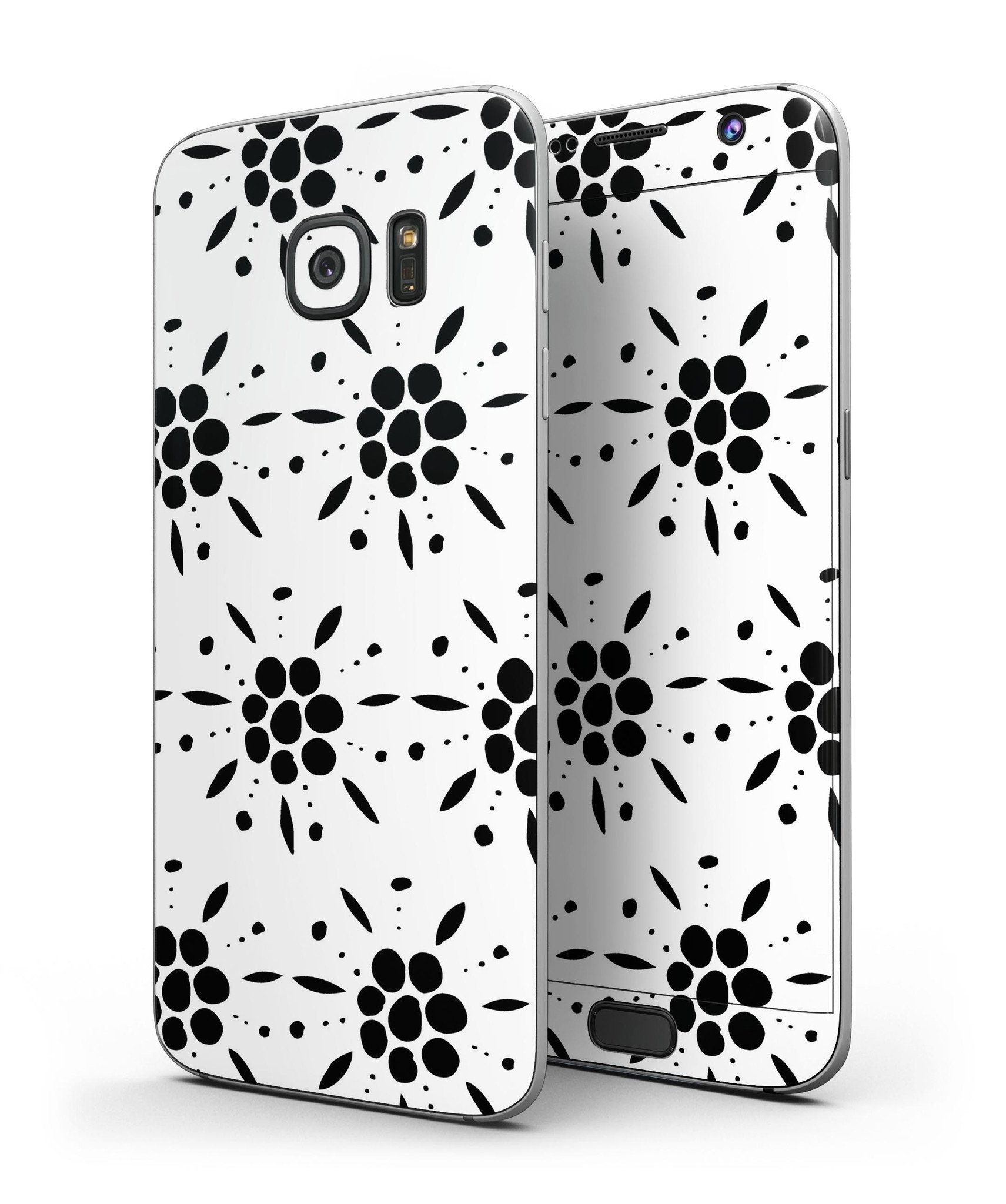 Black Floral Pedals Skin-Kit for Samsung Galaxy S7/S7 Edge, showcasing vibrant floral design on premium vinyl.