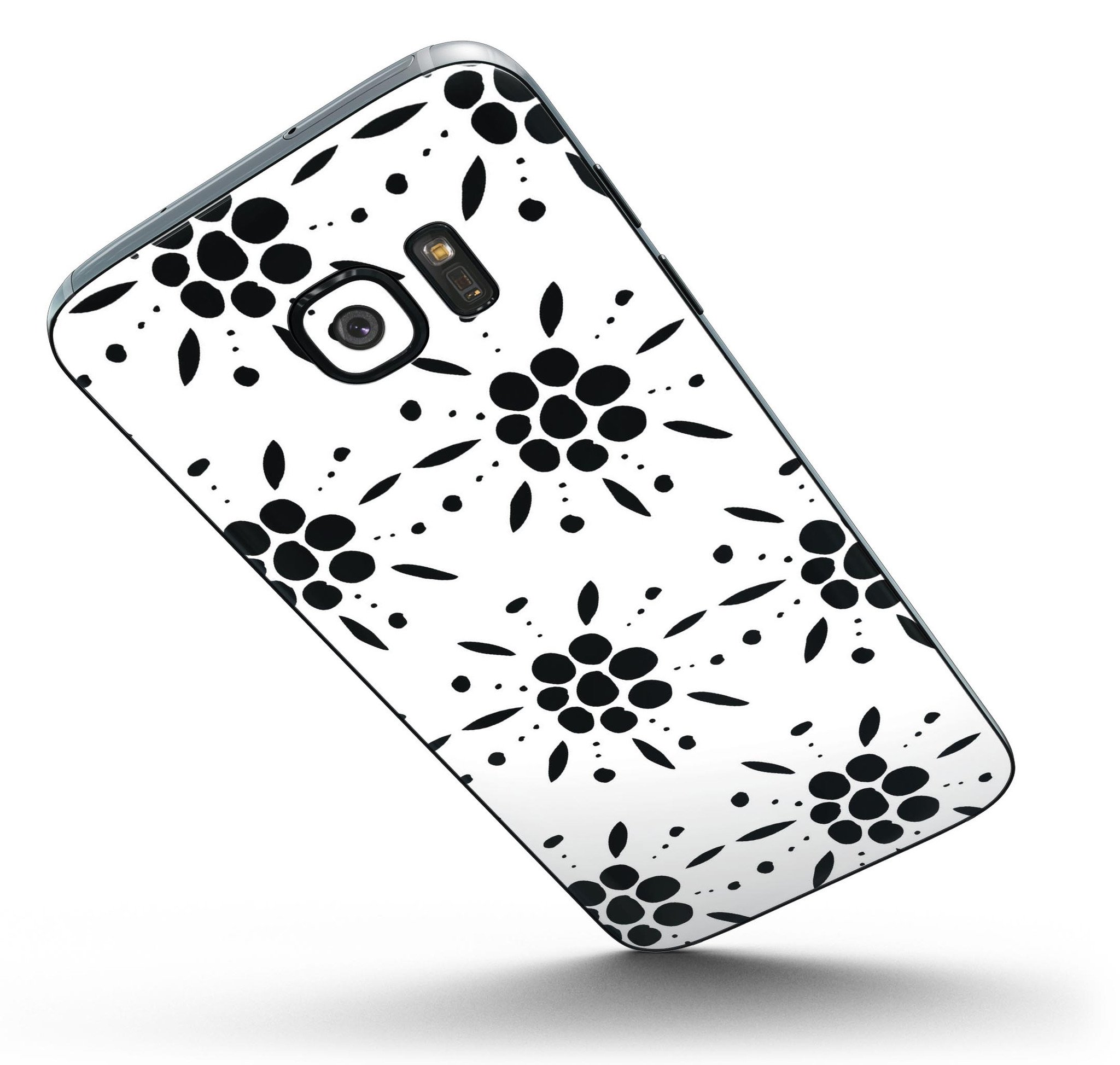 Black Floral Pedals Skin-Kit for Samsung Galaxy S7/S7 Edge, showcasing vibrant floral design on premium vinyl.