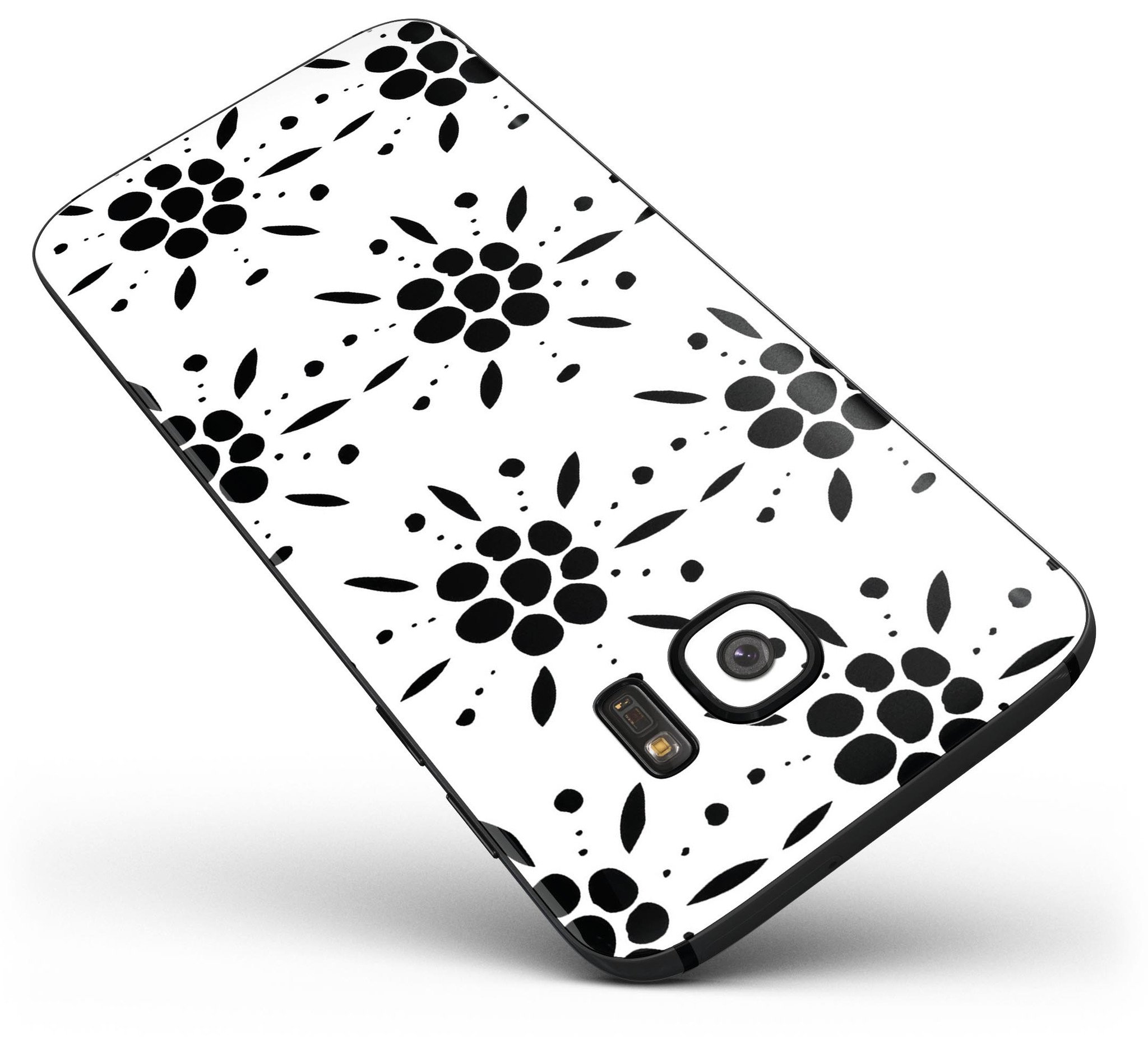 Black Floral Pedals Skin-Kit for Samsung Galaxy S7/S7 Edge, showcasing vibrant floral design on premium vinyl.