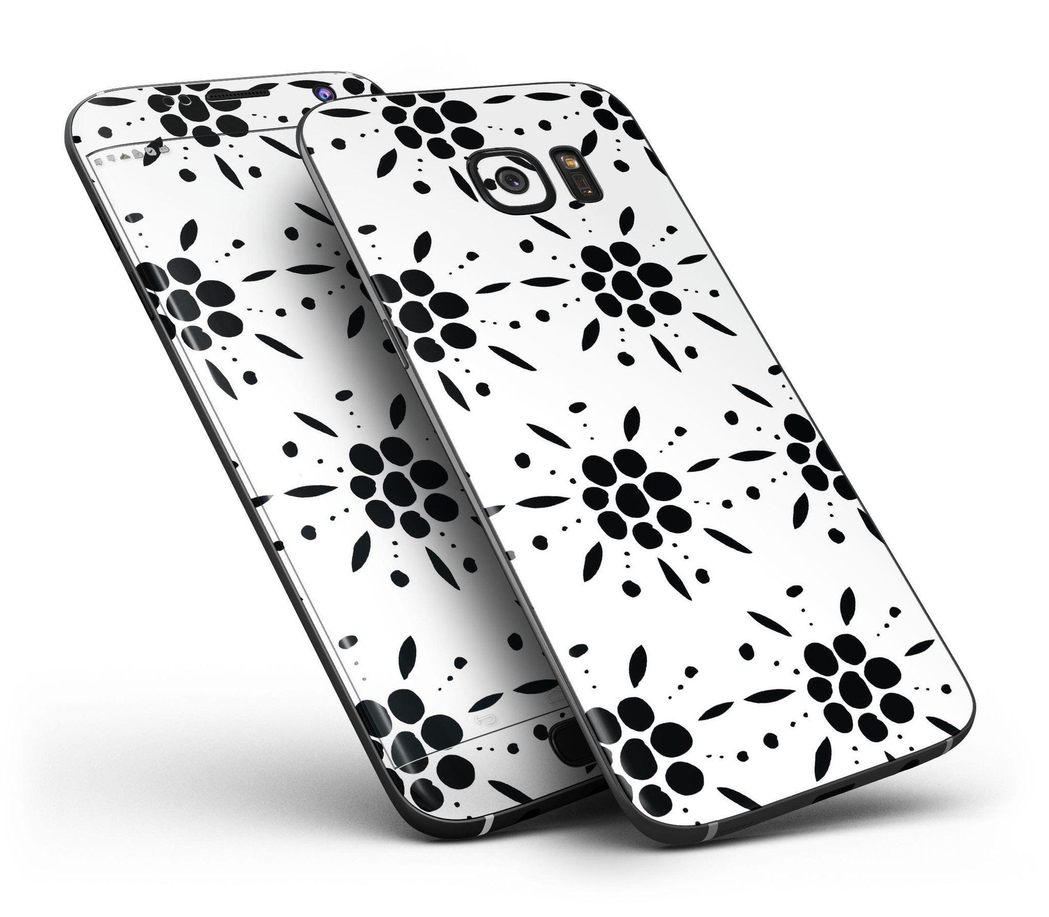 Black Floral Pedals Skin-Kit for Samsung Galaxy S7/S7 Edge, showcasing vibrant floral design on premium vinyl.