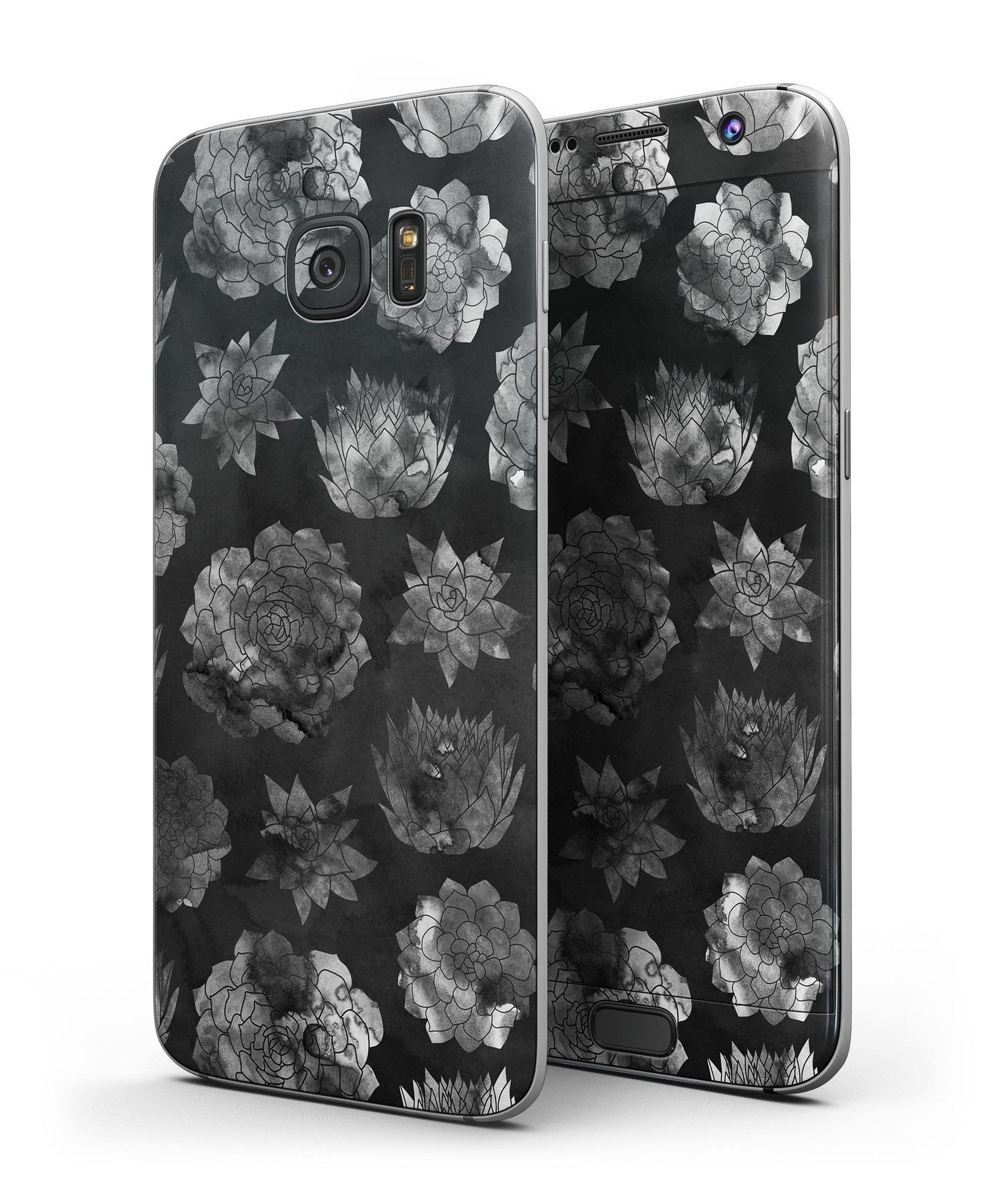 Black Floral Succulents skin kit for Samsung Galaxy S7, showcasing vibrant floral design on premium vinyl material.