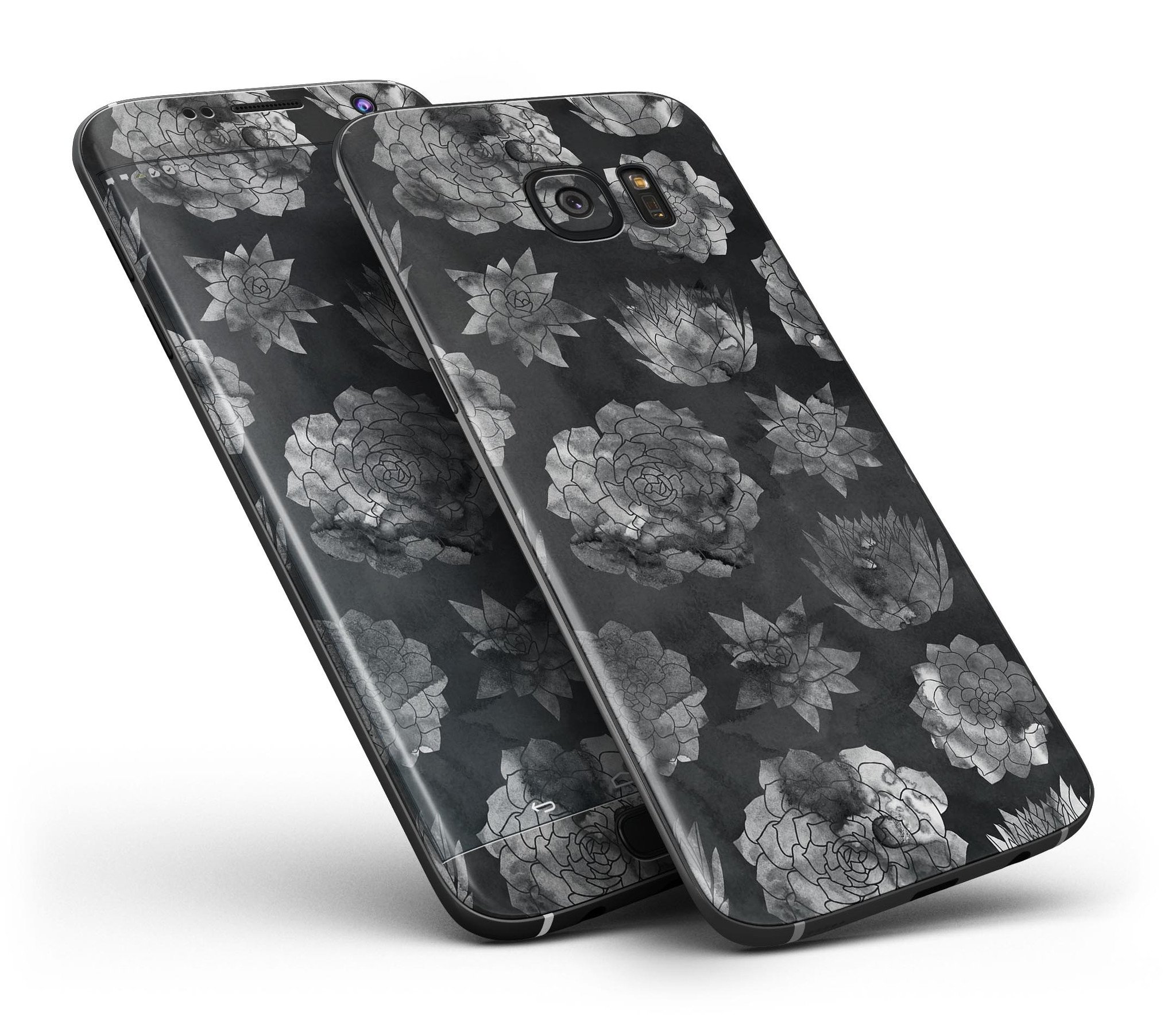 Black Floral Succulents skin kit for Samsung Galaxy S7, showcasing vibrant floral design on premium vinyl material.