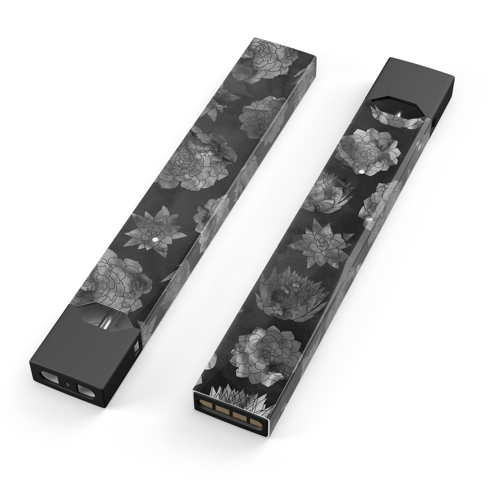 Black Floral Succulents decal skin for JUUL vaping device, showcasing vibrant floral design and protective features.