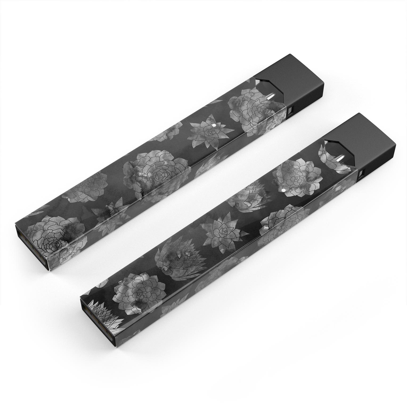 Black Floral Succulents decal skin for JUUL vaping device, showcasing vibrant floral design and protective features.