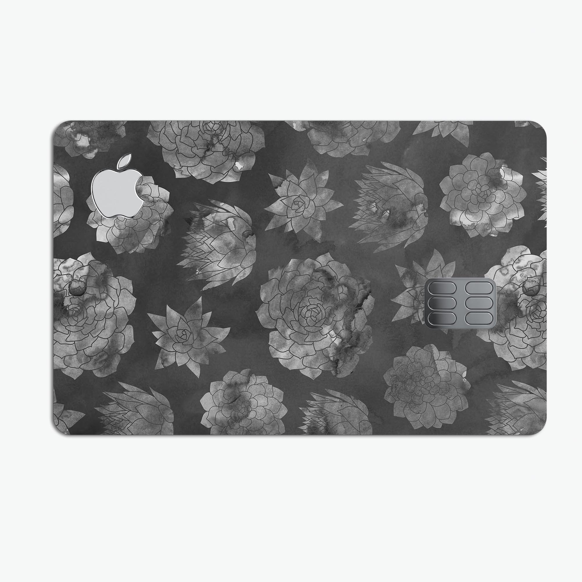 Black Floral Succulents decal skin for Apple Card, showcasing vibrant floral design and premium vinyl material.