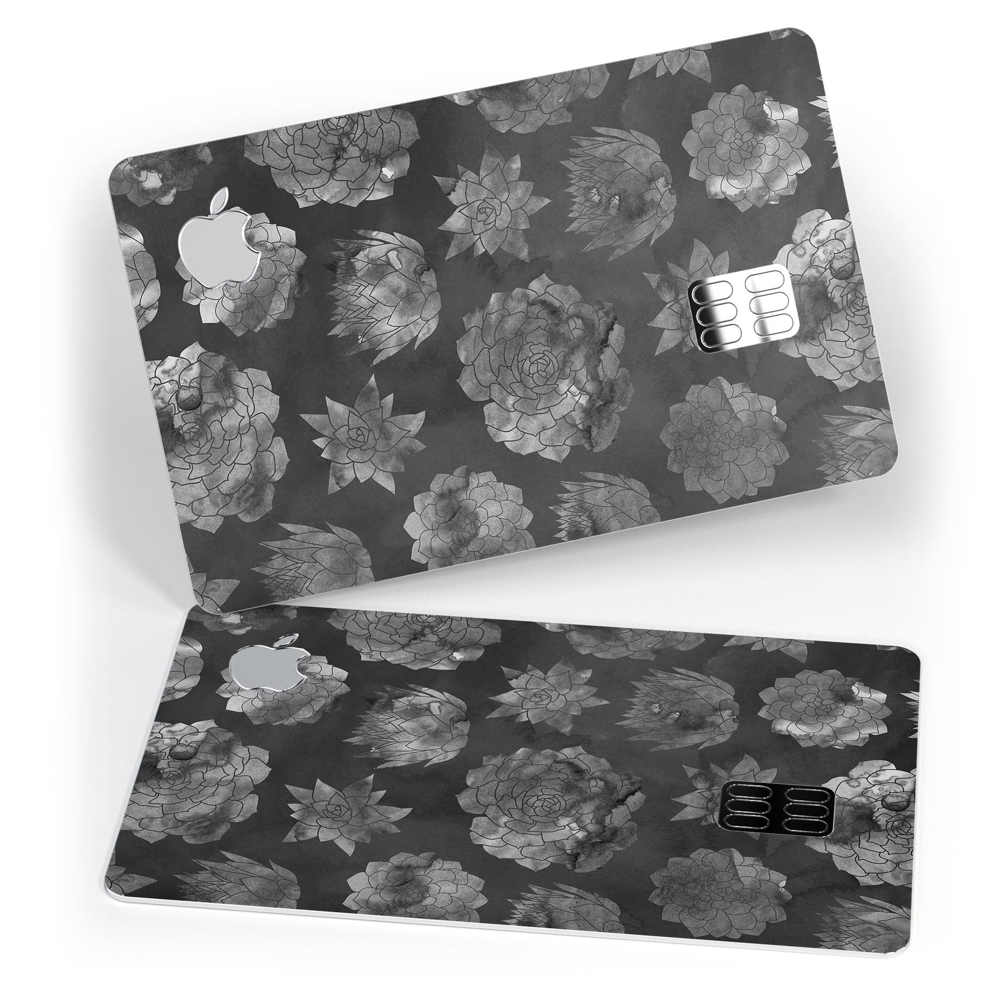 Black Floral Succulents decal skin for Apple Card, showcasing vibrant floral design and premium vinyl material.