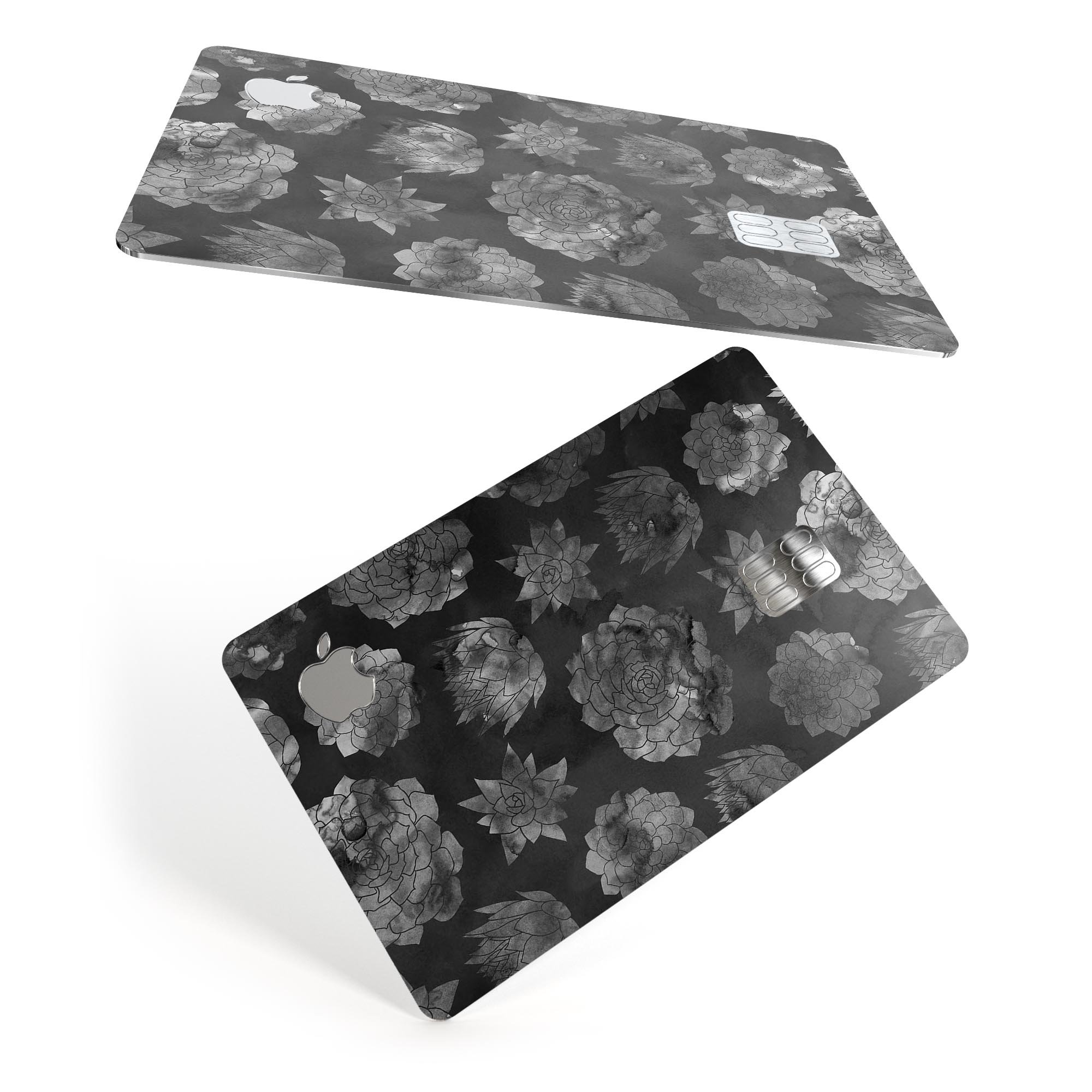 Black Floral Succulents decal skin for Apple Card, showcasing vibrant floral design and premium vinyl material.