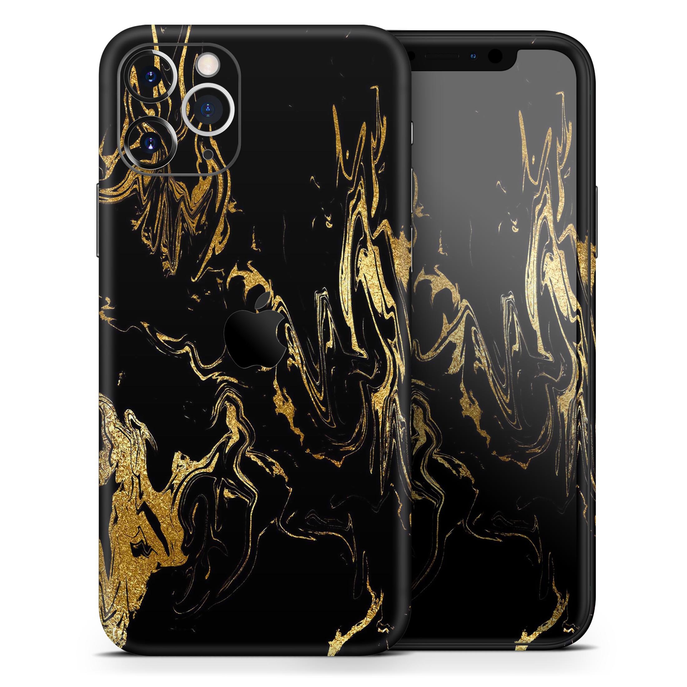 Black & Gold Marble Swirl V1 Skin-Kit for Apple iPhone, showcasing a stylish marble design.