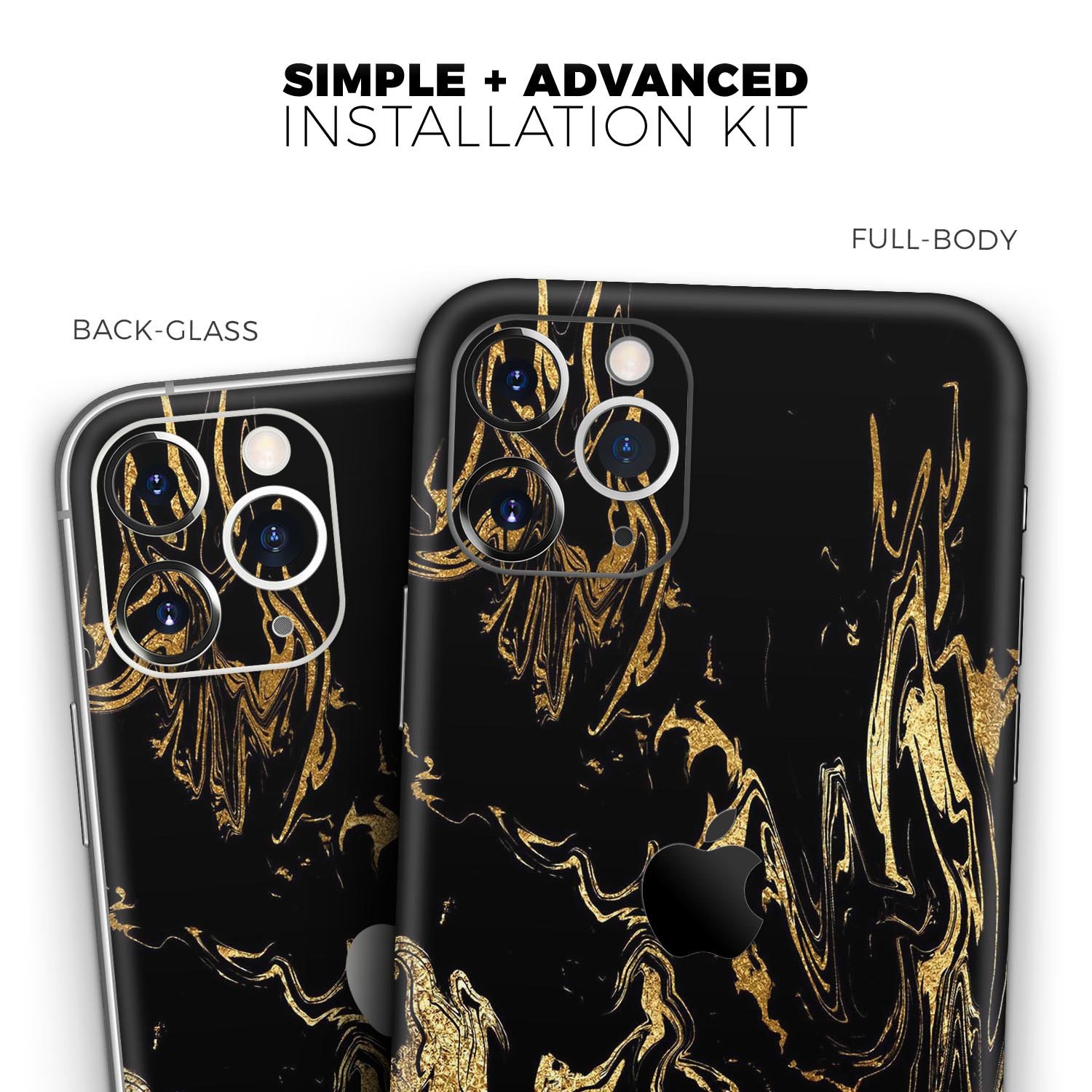 Black & Gold Marble Swirl V1 Skin-Kit for Apple iPhone, showcasing a stylish marble design.