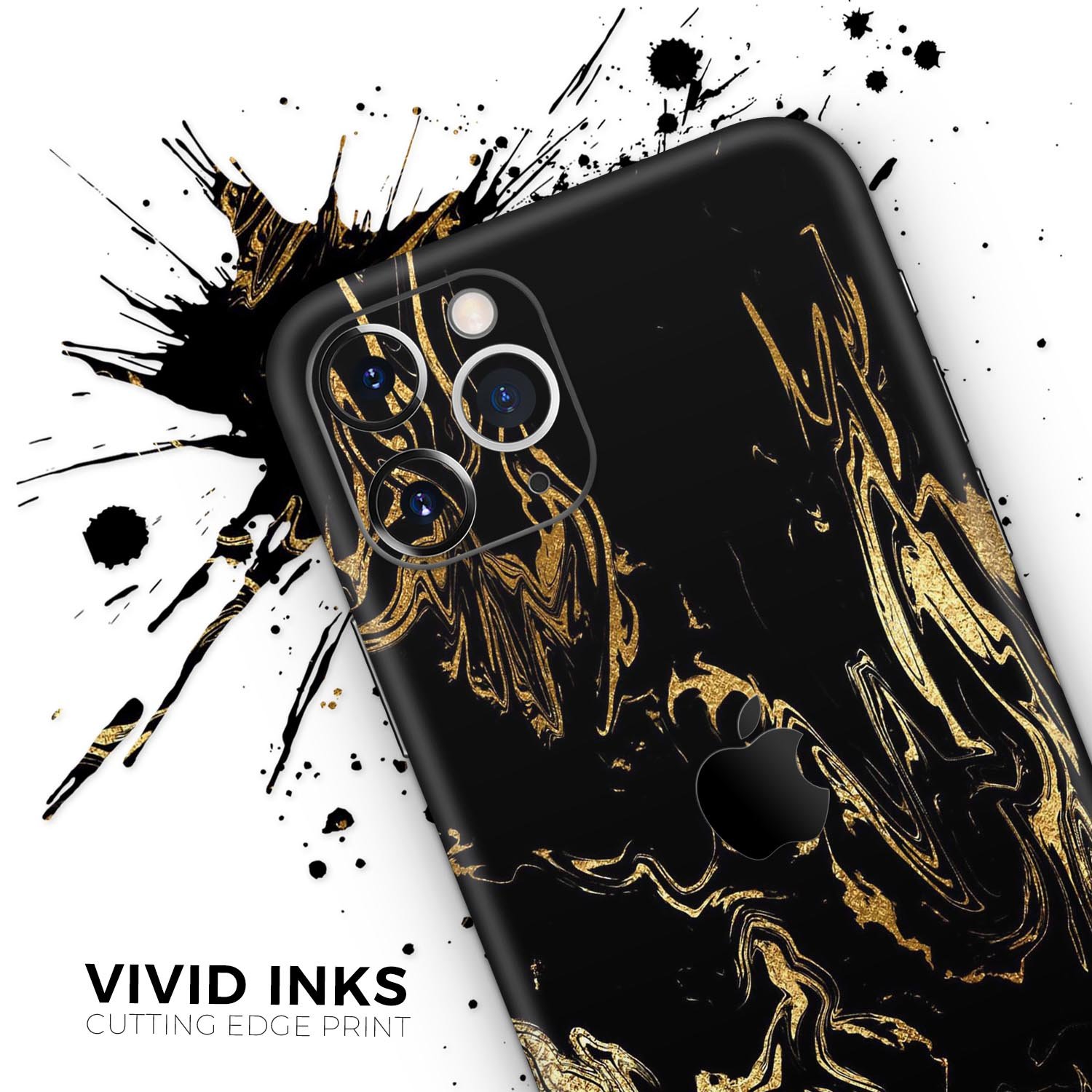 Black & Gold Marble Swirl V1 Skin-Kit for Apple iPhone, showcasing a stylish marble design.