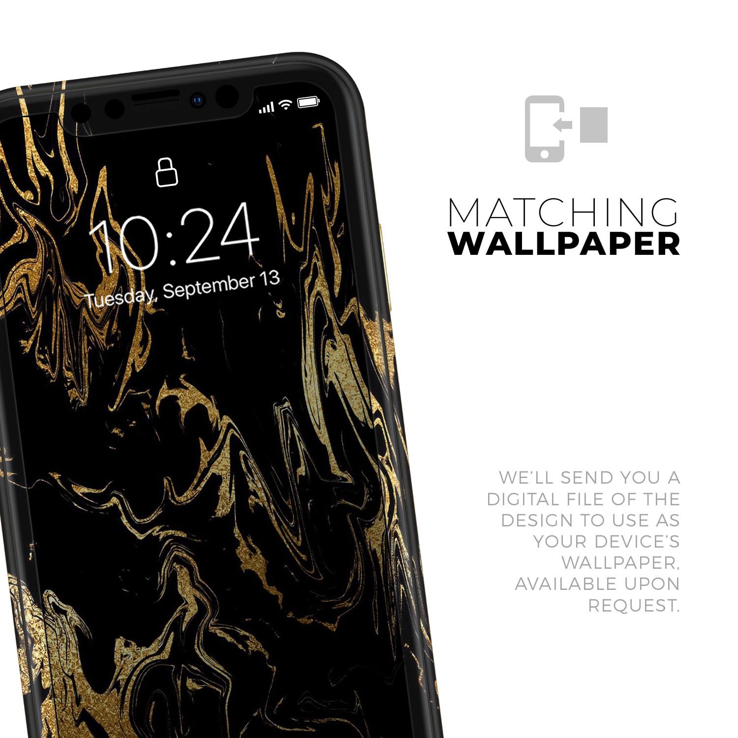 Black & Gold Marble Swirl V1 Skin-Kit for Apple iPhone, showcasing a stylish marble design.