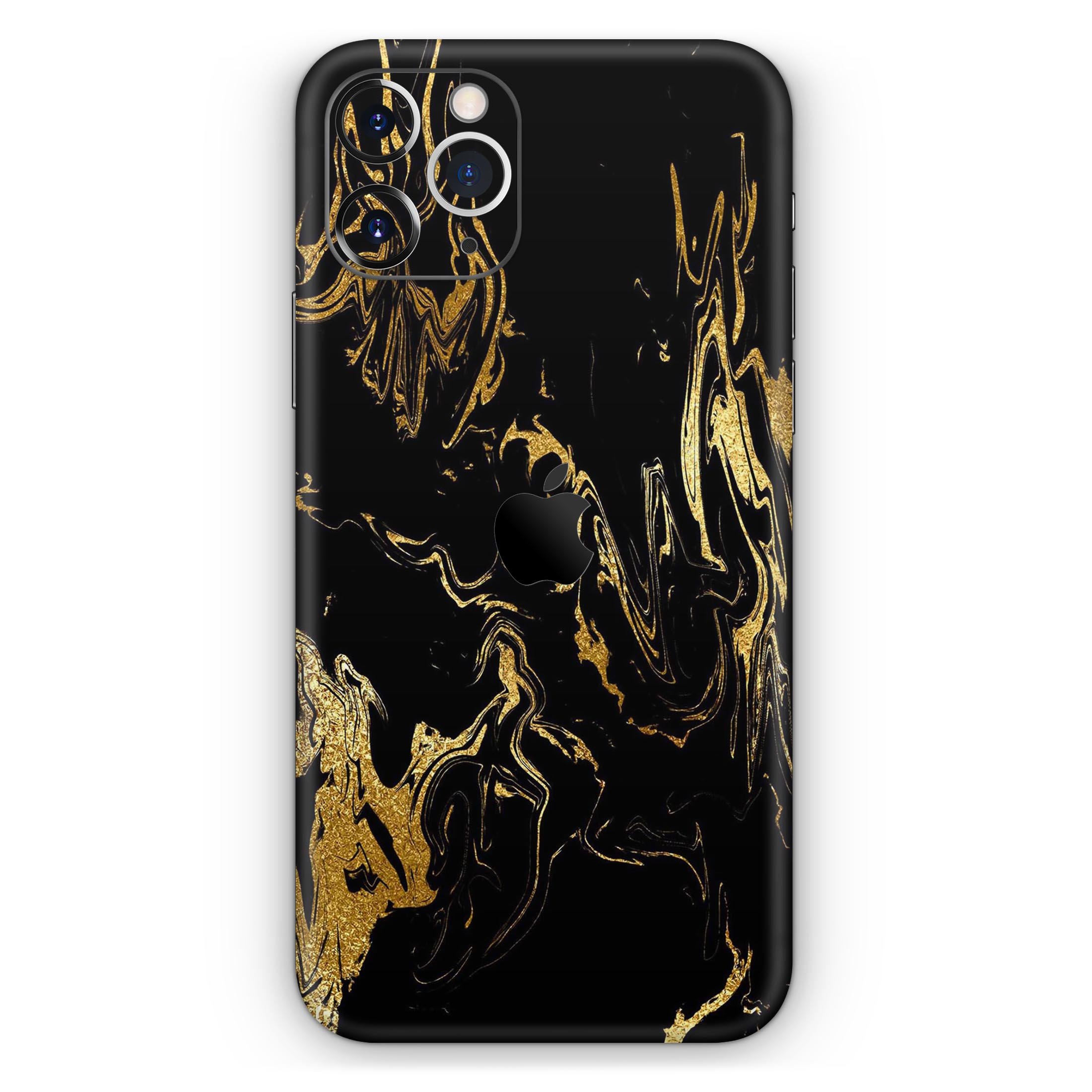 Black & Gold Marble Swirl V1 Skin-Kit for Apple iPhone, showcasing a stylish marble design.