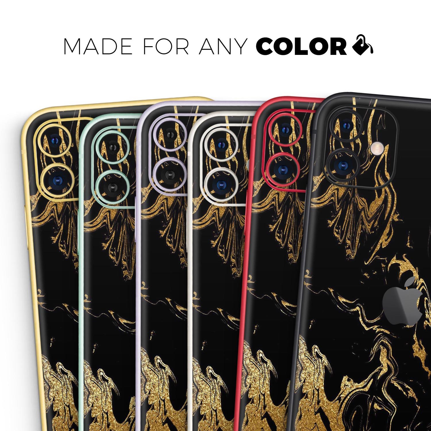 Black & Gold Marble Swirl V1 Skin-Kit for Apple iPhone, showcasing a stylish marble design.