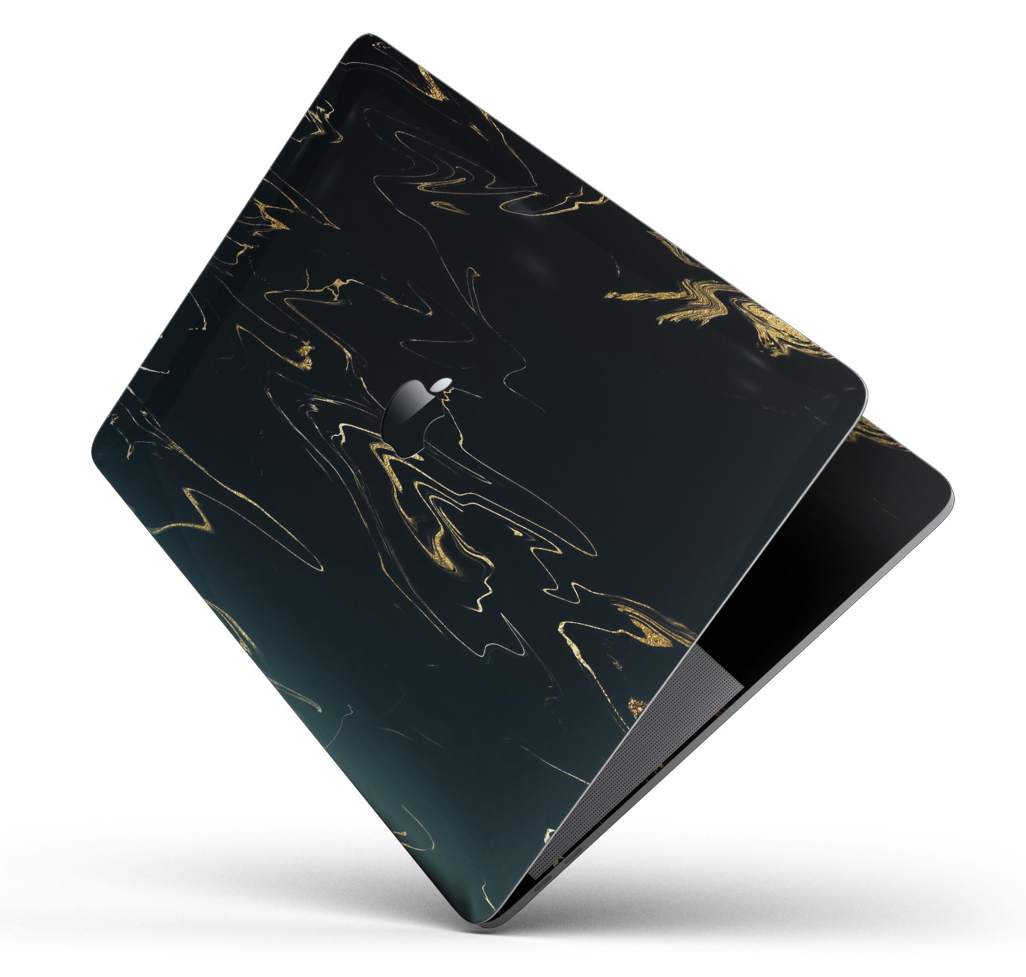 Black & Gold Marble Swirl V10 skin decal wrap kit for MacBook, showcasing a stylish marble design with a premium finish.