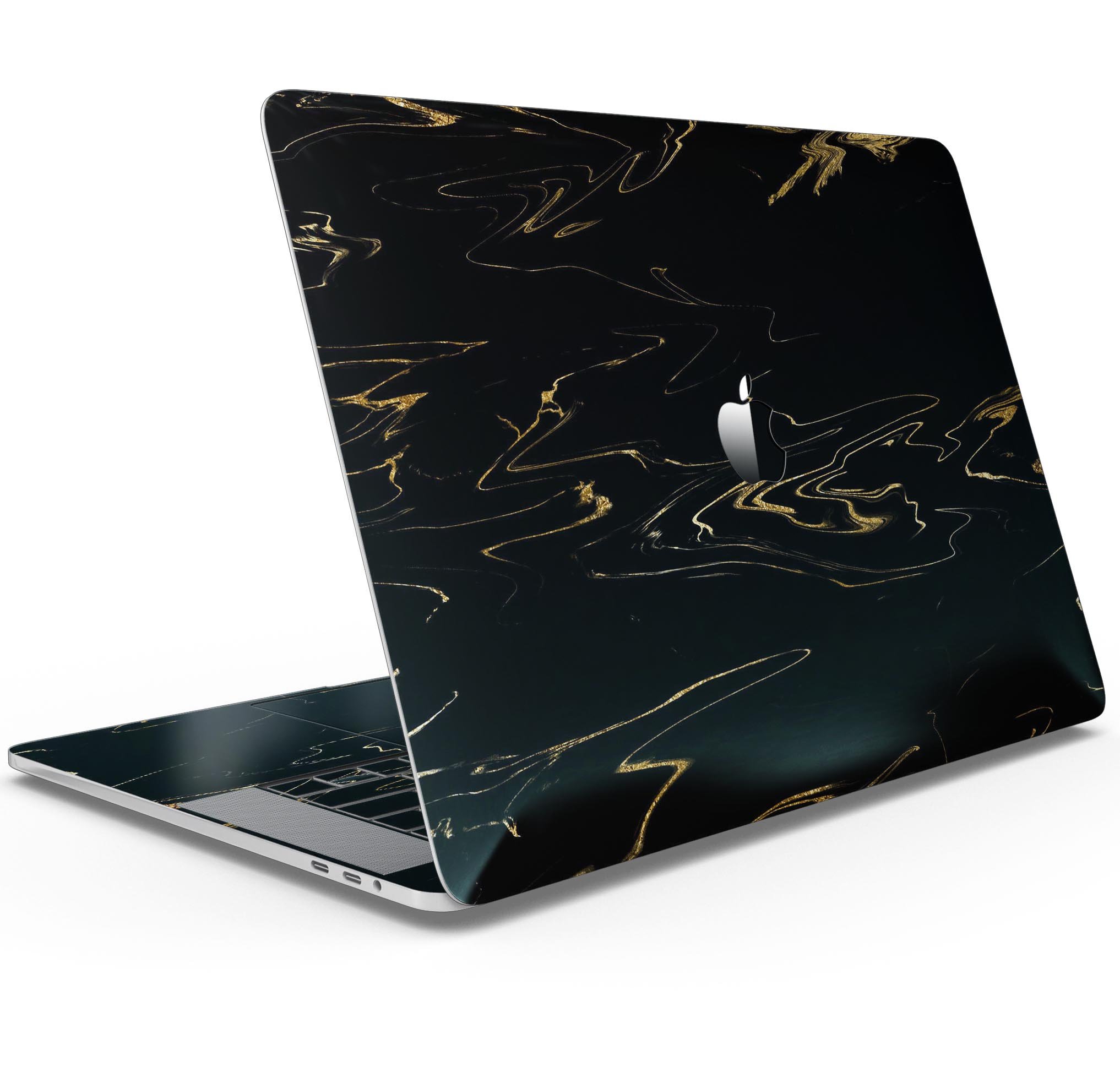 Black & Gold Marble Swirl V10 skin decal wrap kit for MacBook, showcasing a stylish marble design with a premium finish.