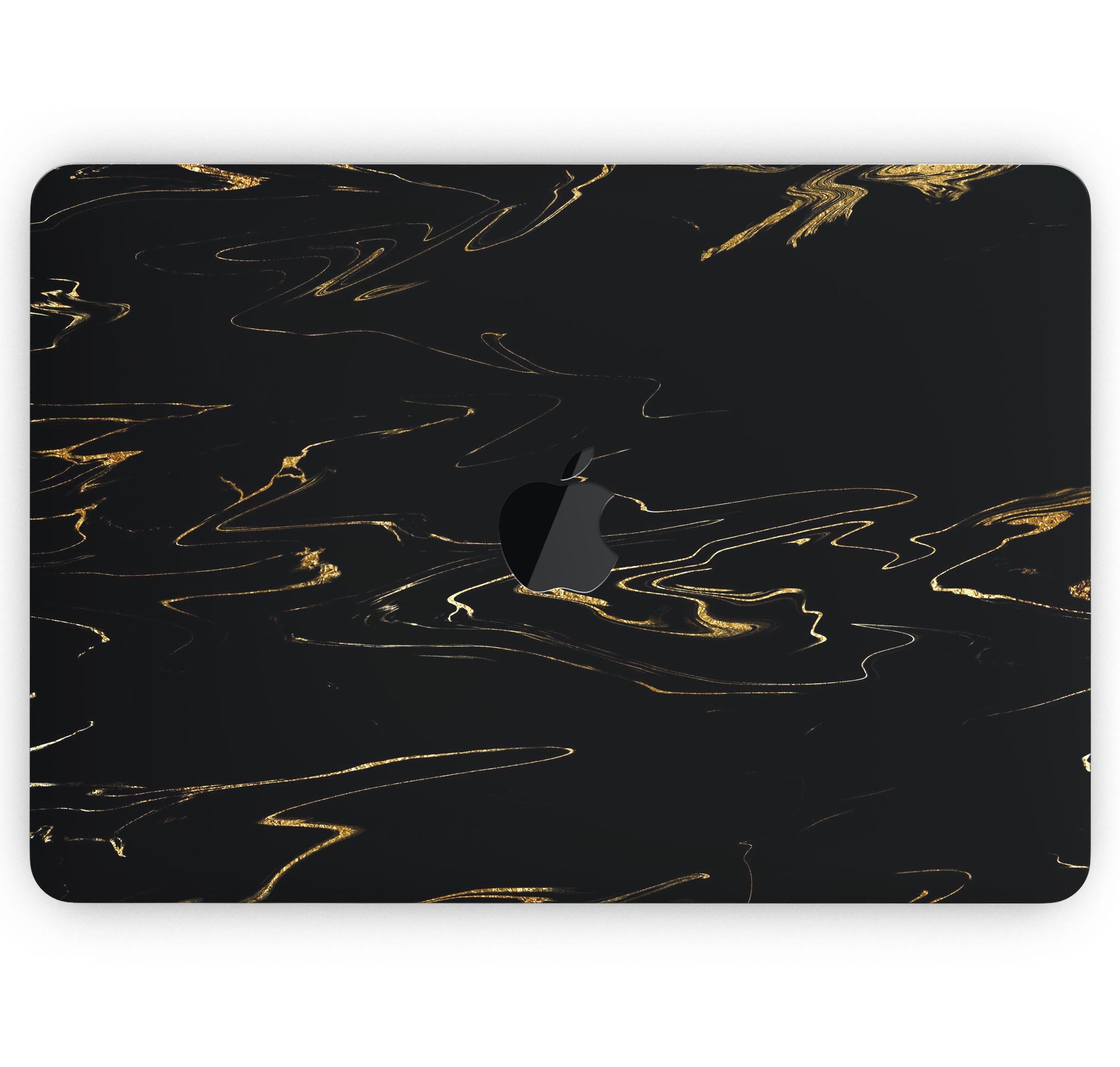 Black & Gold Marble Swirl V10 skin decal wrap kit for MacBook, showcasing a stylish marble design with a premium finish.