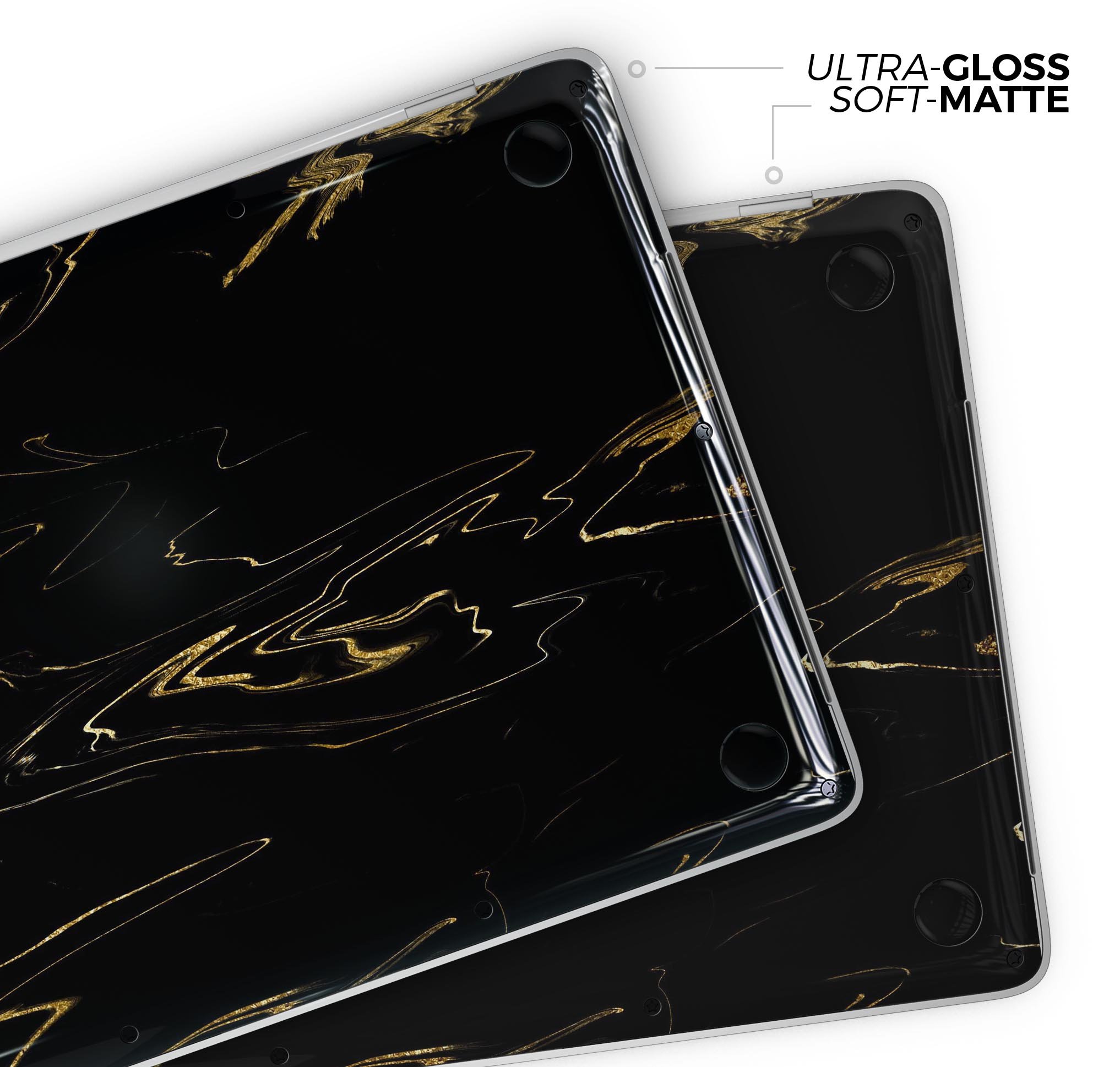 Black & Gold Marble Swirl V10 skin decal wrap kit for MacBook, showcasing a stylish marble design with a premium finish.