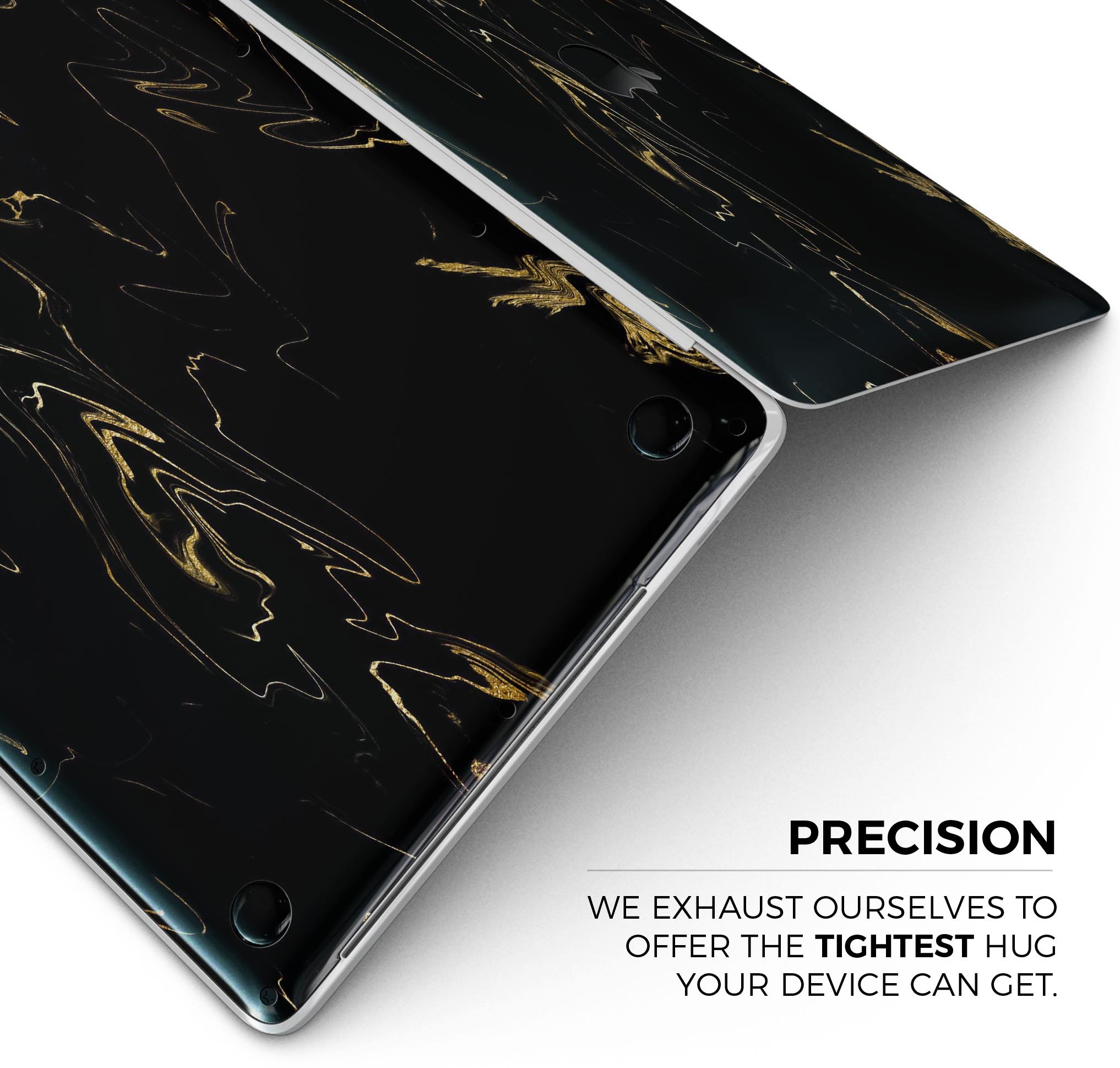 Black & Gold Marble Swirl V10 skin decal wrap kit for MacBook, showcasing a stylish marble design with a premium finish.