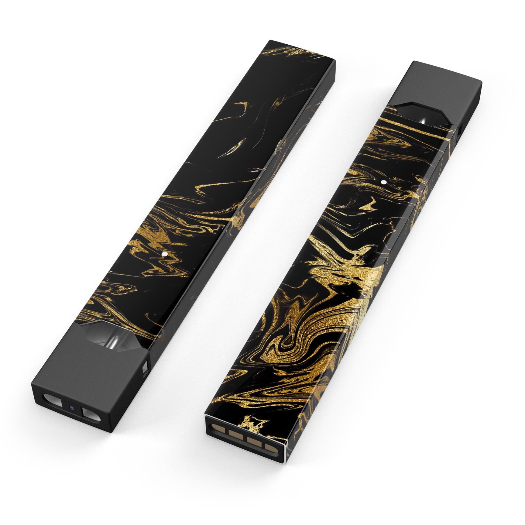 Black & Gold Marble Swirl V12 skin wrap for JUUL device, showcasing a stylish marble design with premium finish.