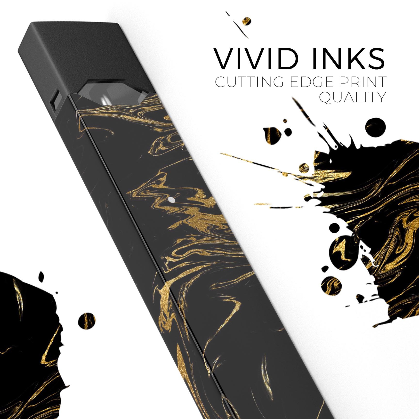 Black & Gold Marble Swirl V12 skin wrap for JUUL device, showcasing a stylish marble design with premium finish.